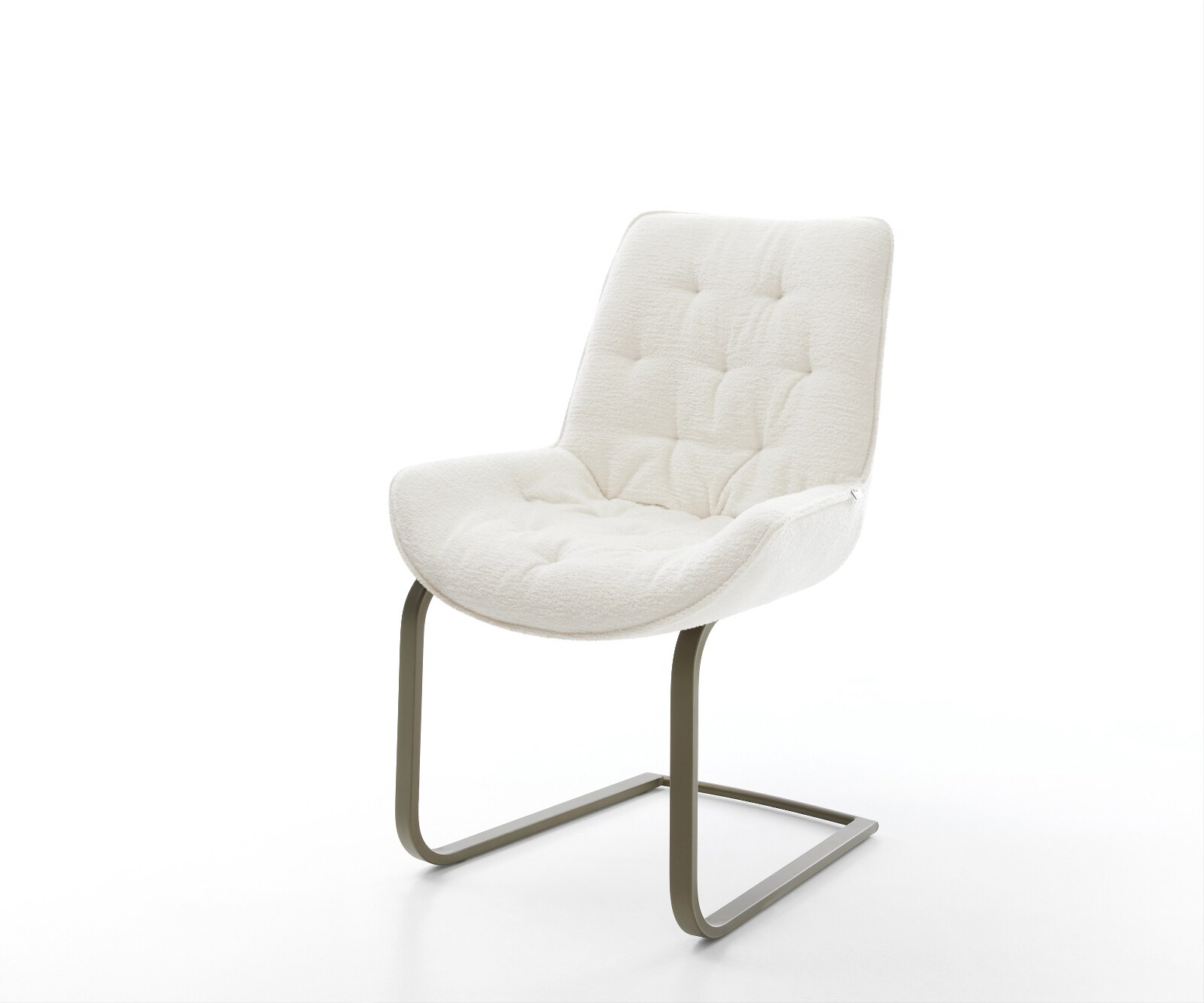 Cantilever Taimi-Flex bouclé doux beige pied cantilever plat aspect titane 1