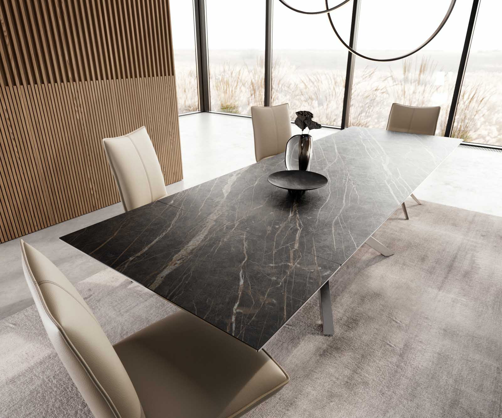 Table à manger Edge 200-300x100 céramique Laminam®Noir Desir marron cadre croisé rectangulaire acier inoxydable extensible 3 Table à manger Edge 200-300x100 céramique Laminam®Noir Desir marron cadre croisé rectangulaire acier inoxydable extensible 3
