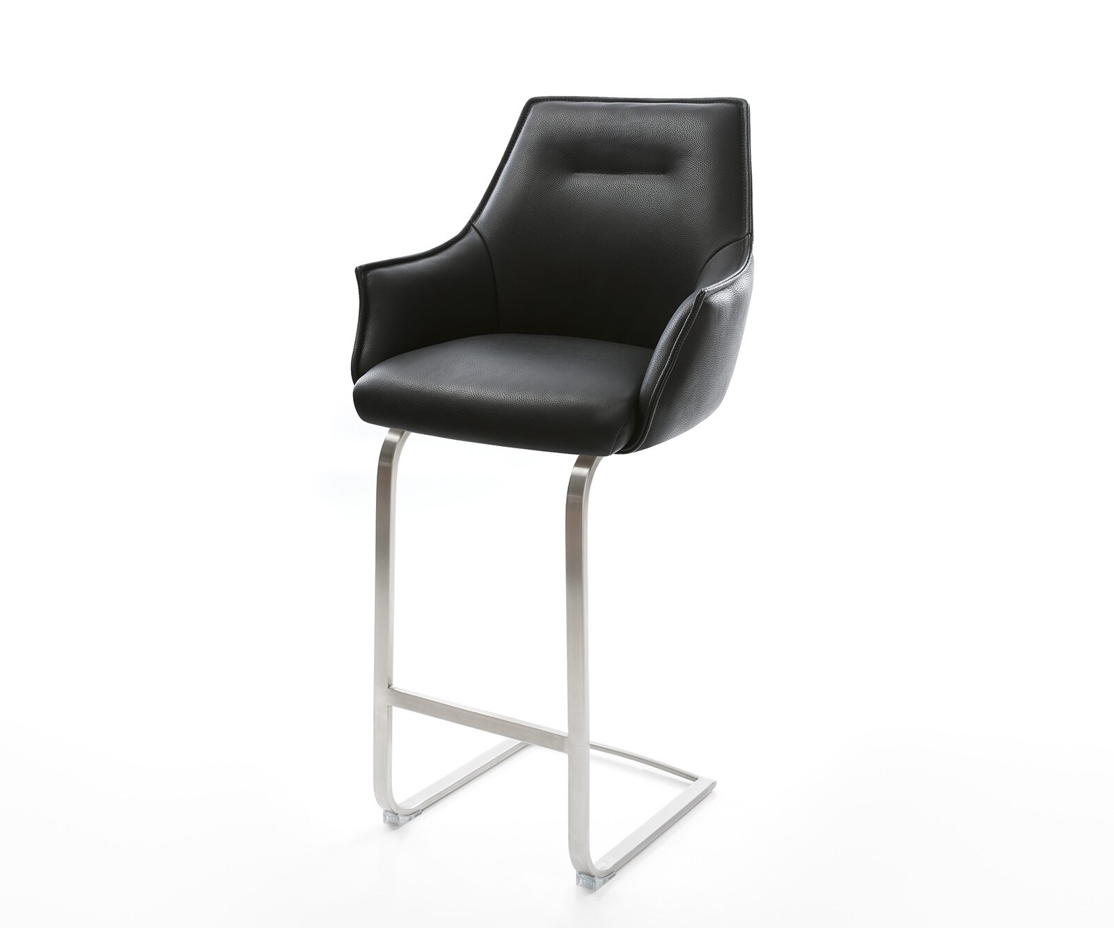 Chaise-de-bar Alja-Flex cuir véritable noir cadre luge plat acier inoxydable ressorts ensachés