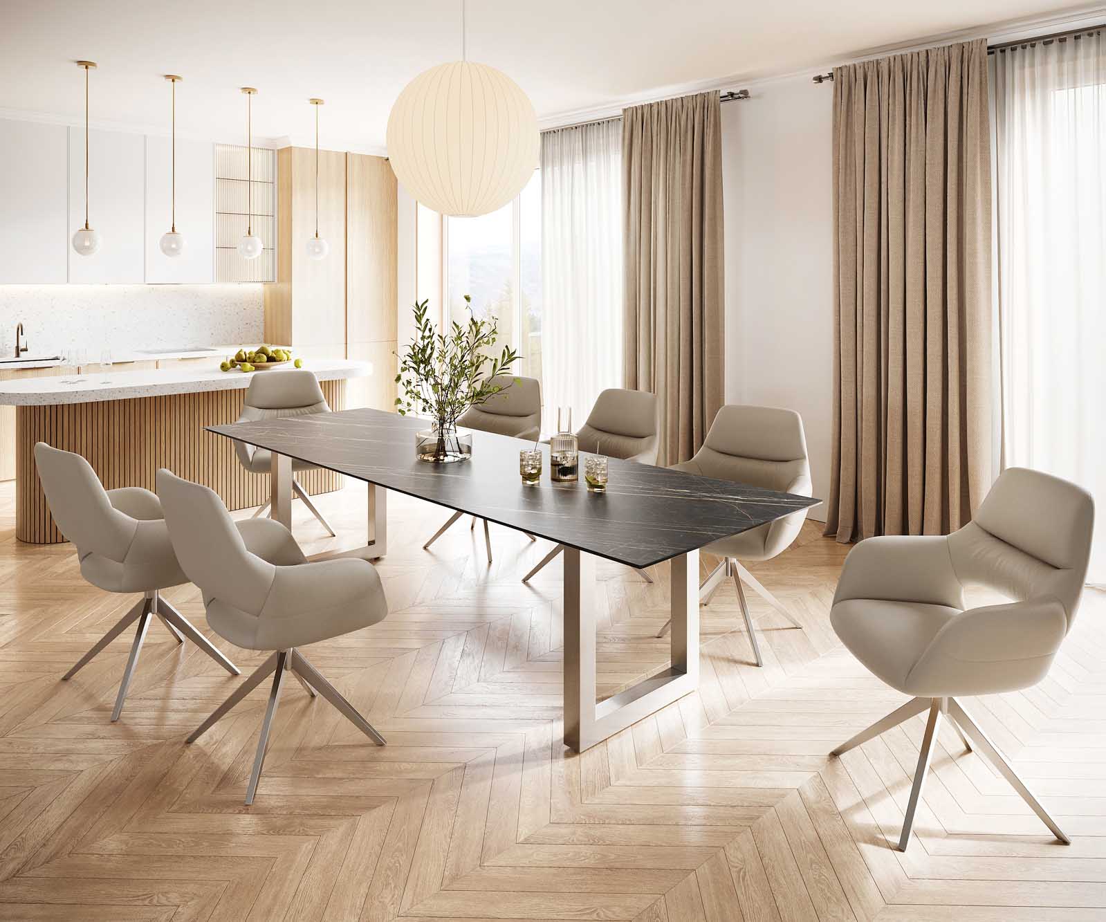 Table-à-manger Edge 300x100 céramique Laminam® noir desir brun inox large 6