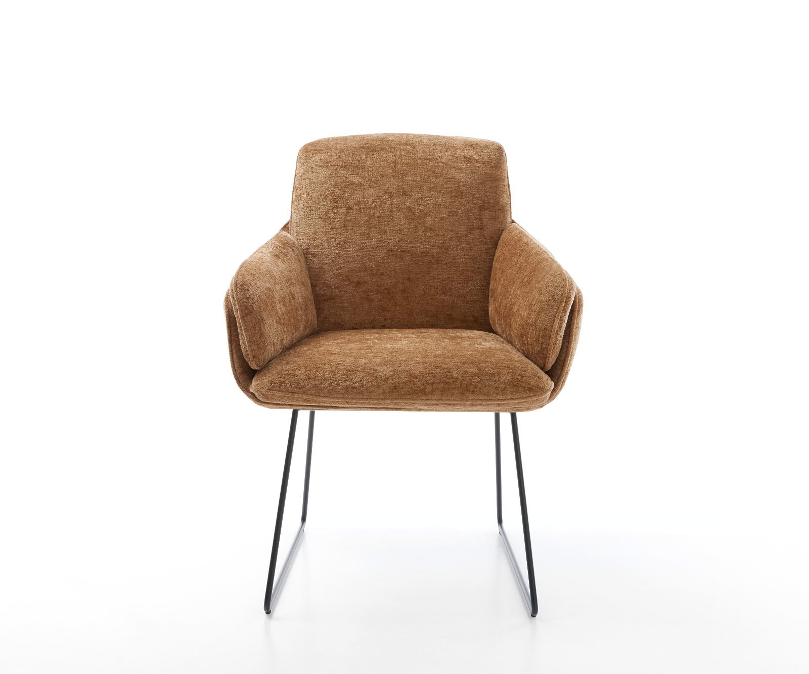 Chaise-de-salle-à-manger Luan-Flex avec accoudoirs chenille rouille pied trapèze noir 1 Chaise-de-salle-à-manger Luan-Flex avec accoudoirs chenille rouille pied trapèze noir 1