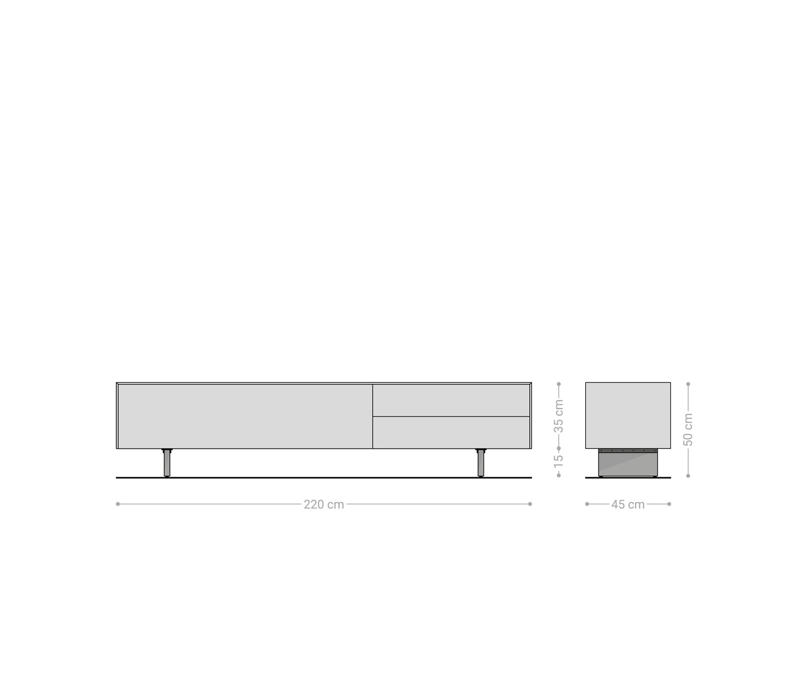 Meuble-TV Cuor 220 cm Céramique Laminam® Sabbia Teinte chêne 1 Clapet 2 Tiroirs Pied optique flottant Verre acrylique 8