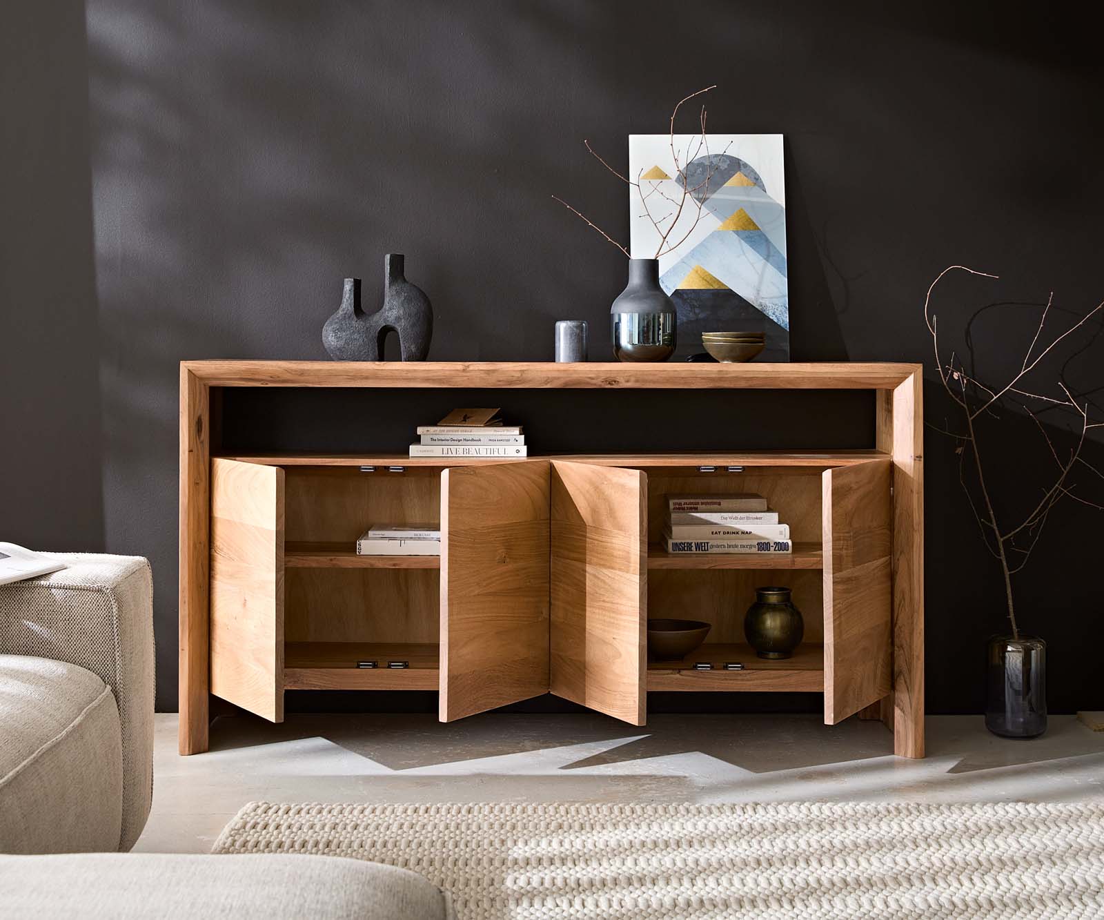 Buffet Assuan 175 cm Acacia Naturel 4 portes 1 compartiment 3 Buffet Assuan 175 cm Acacia Naturel 4 portes 1 compartiment 3