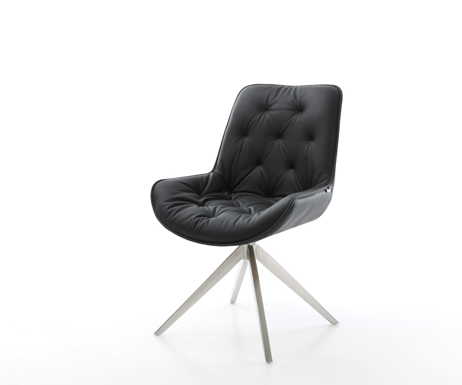 Chaise-pivotante Taimi-Flex cuir de vache noir pied croisé large acier inoxydable brossé pivotement sur 360° fonction bascule Chaise-pivotante Taimi-Flex cuir de vache noir pied croisé large acier inoxydable brossé pivotement sur 360° fonction bascule