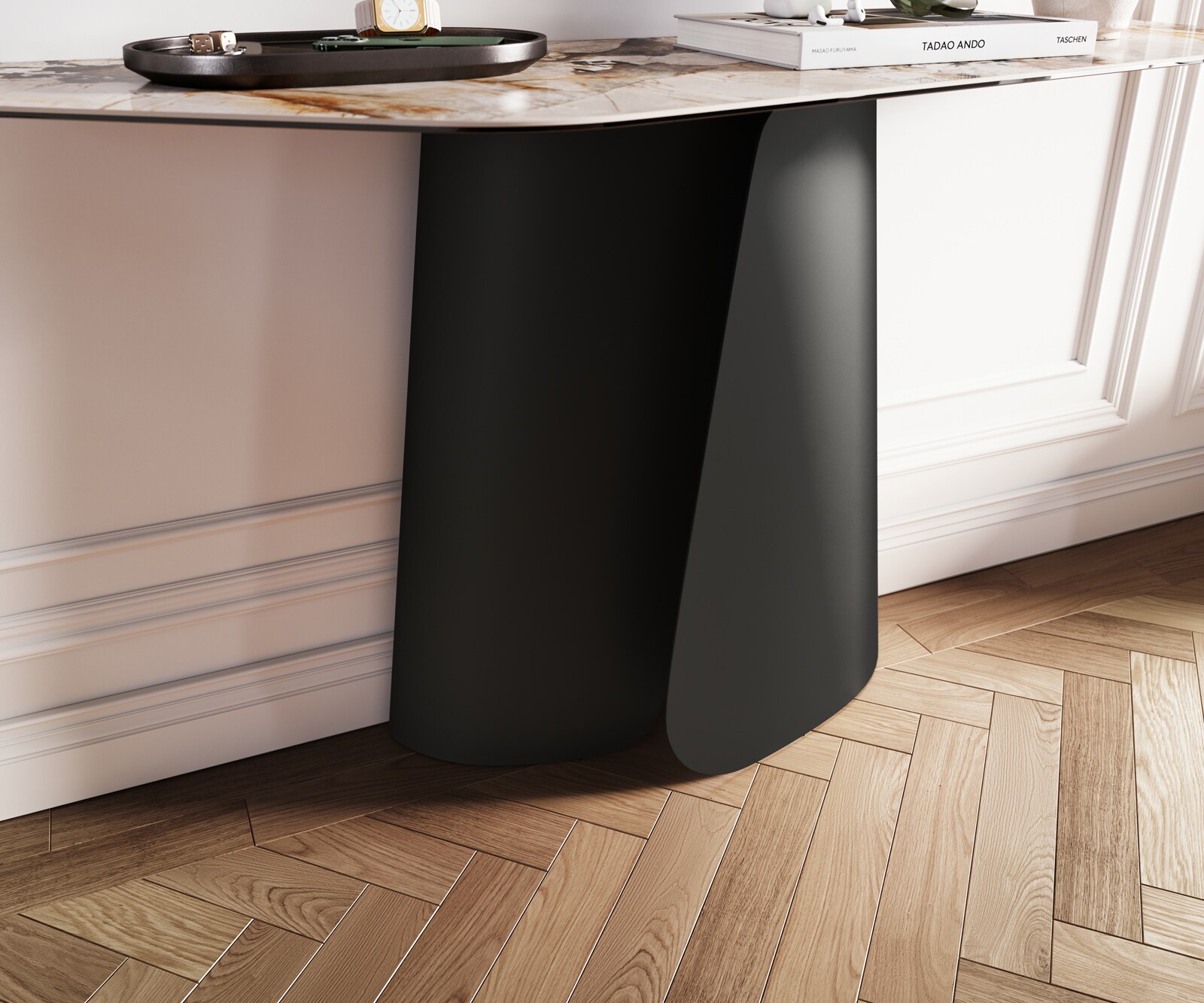 Console Edge Polygonal 140x50 cm Céramique Patagonia Poliert Livos Métal Noir 6