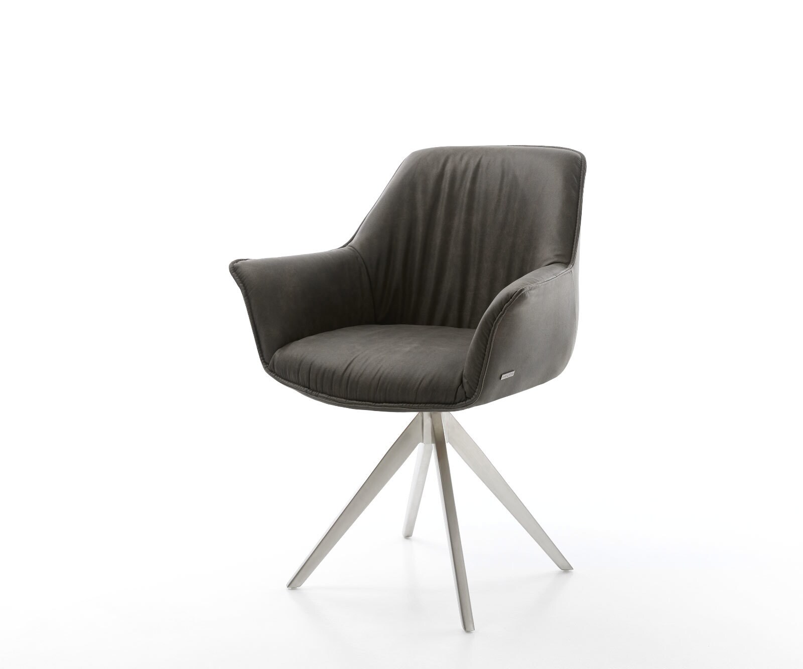 Chaise-de-salle-à-manger Keila-Flex avec accoudoirs microvelours anthracite vintage pied croisé angulaire acier inoxydable brossé