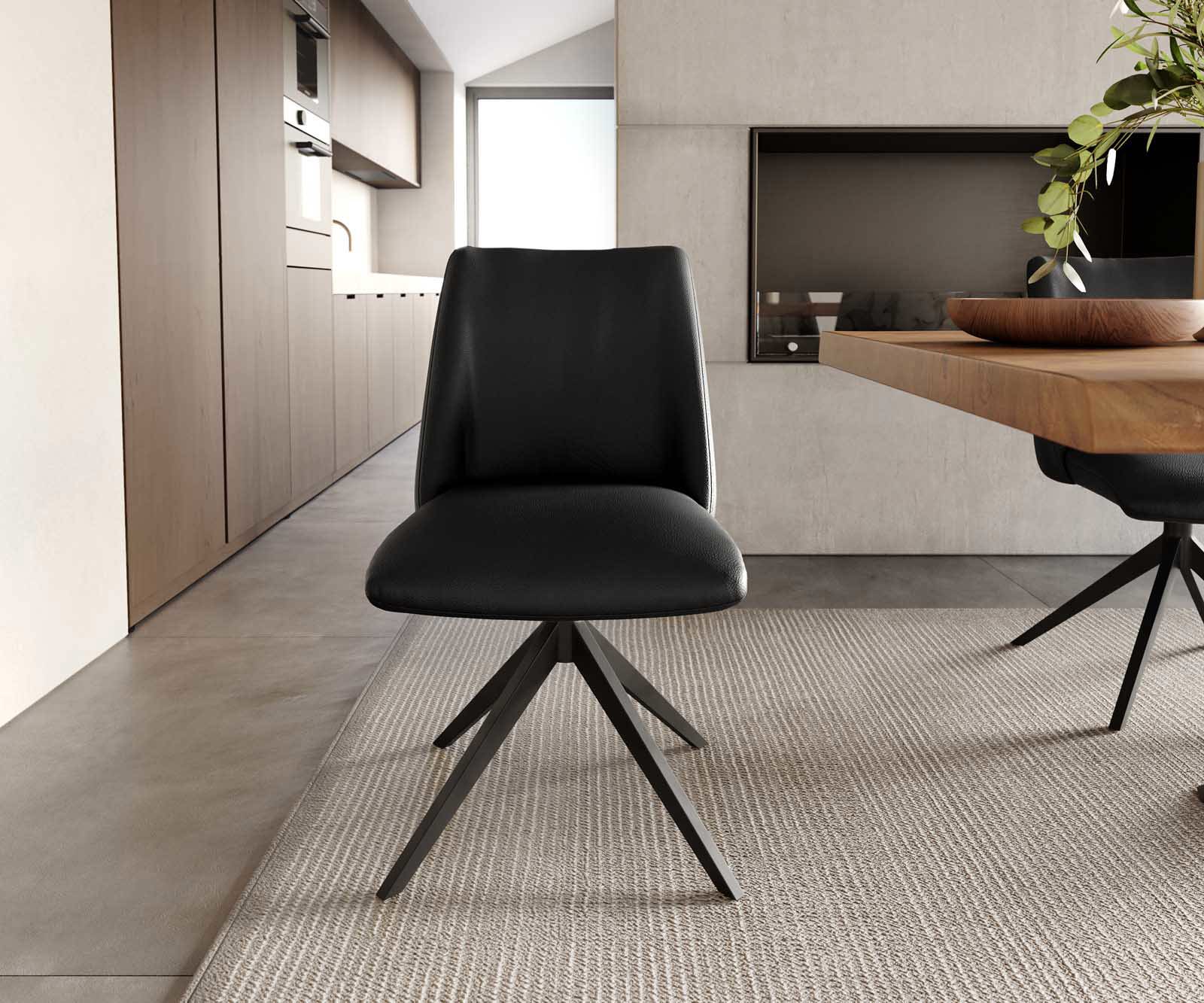 Chaise-pivotante Elso-Flex cuir de vache noir pied croisé large noir pivotement sur 360° ressorts ensachés 1