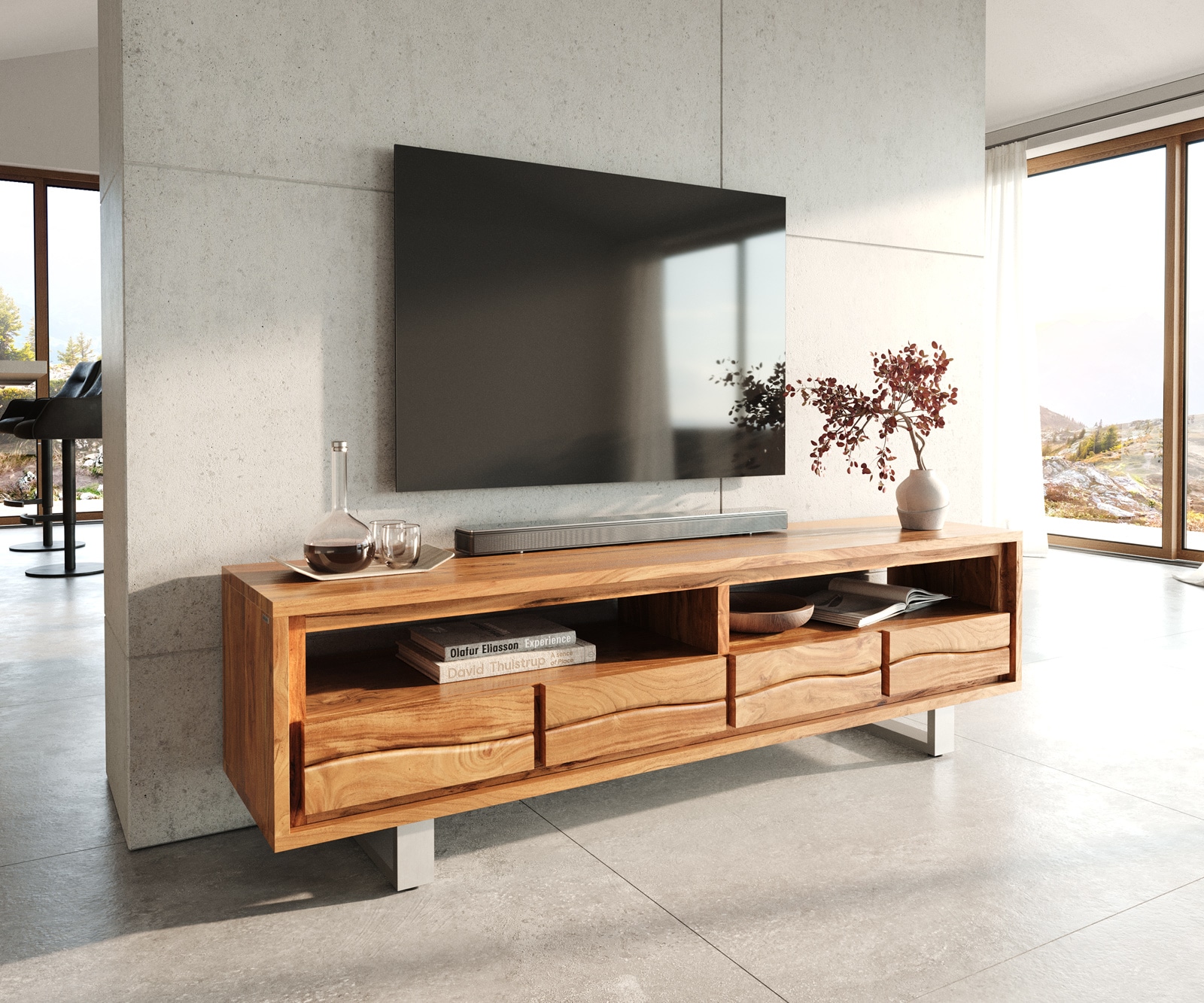 Meuble-TV Live-Edge 190 cm acacia nature 4 tiroirs Meuble-TV Live-Edge 190 cm acacia nature 4 tiroirs