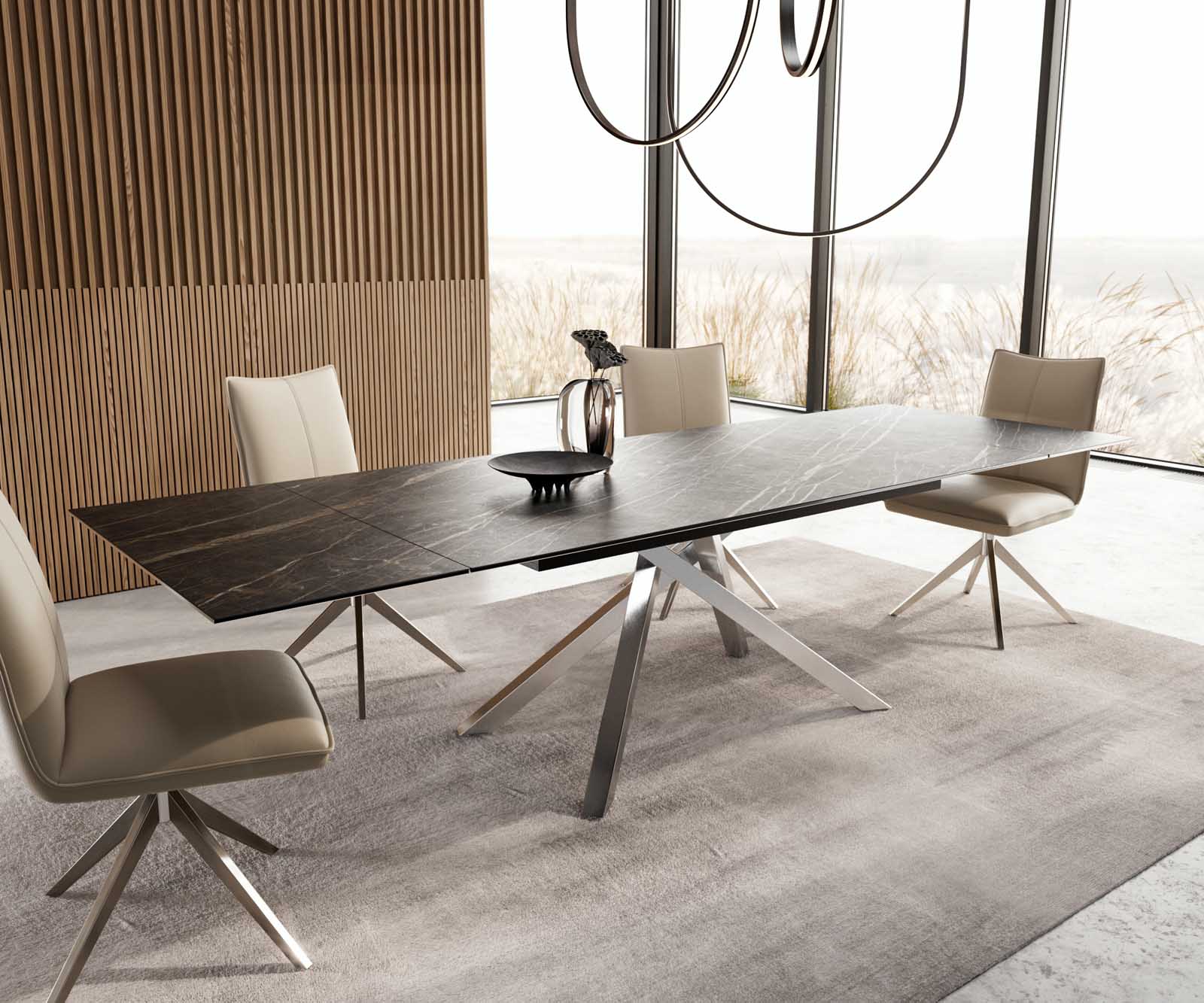 Table à manger Edge 200-300x100 céramique Laminam®Noir Desir marron cadre croisé rectangulaire acier inoxydable extensible 6 Table à manger Edge 200-300x100 céramique Laminam®Noir Desir marron cadre croisé rectangulaire acier inoxydable extensible 6