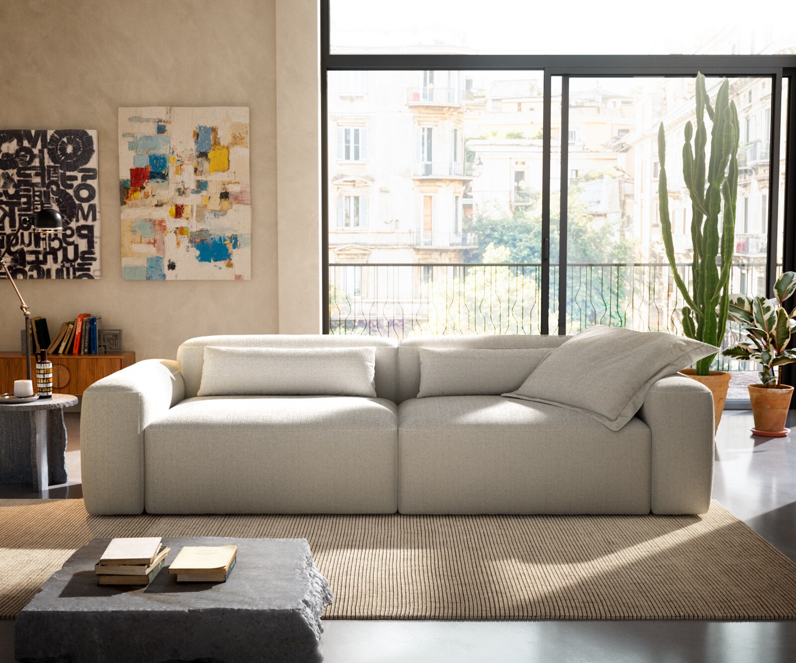 Bigsofa Freestyle 280x110 cm Bouclé doux Beige couture plate 3