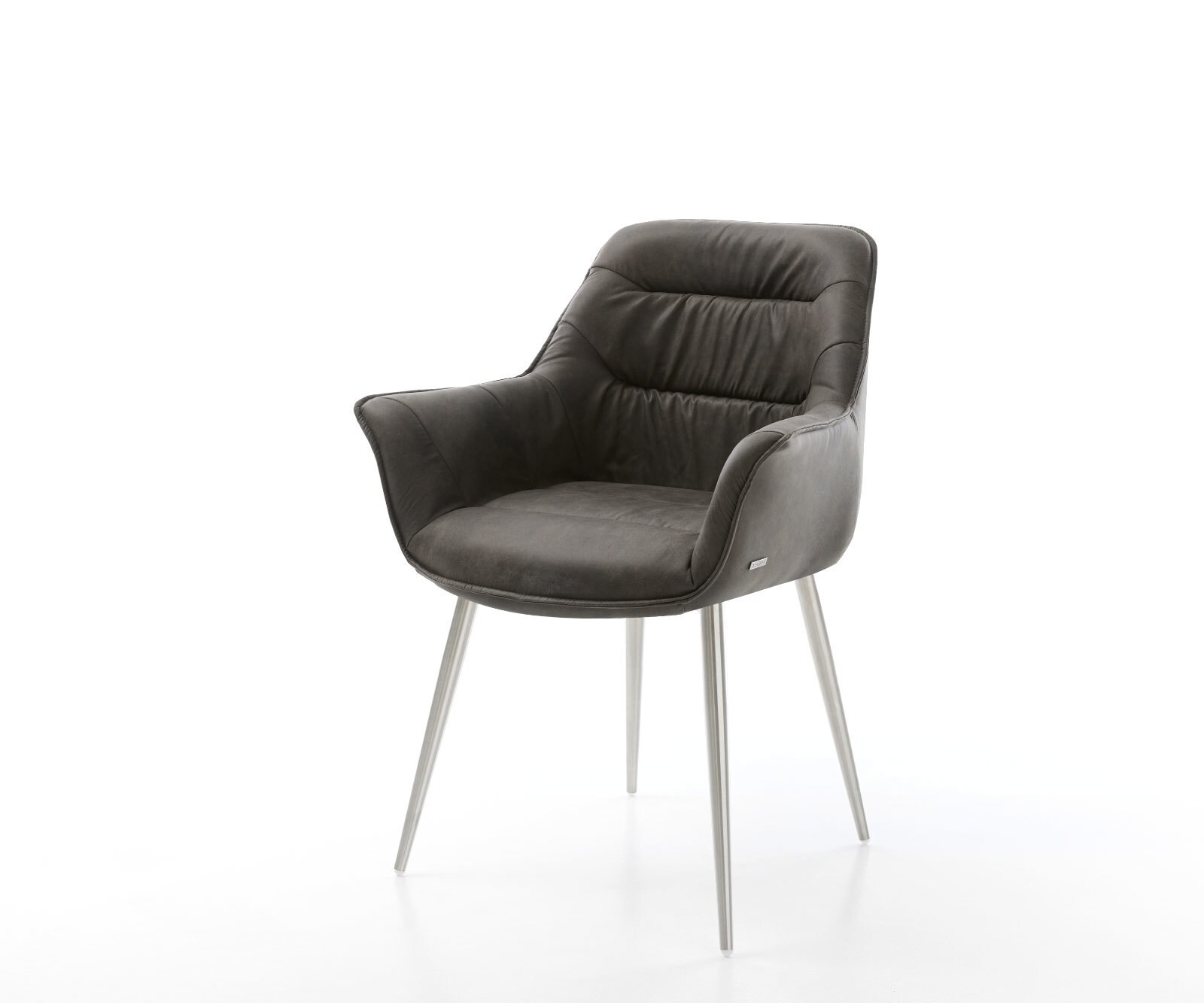 Chaise-de-salle-à-manger Kaira-Flex microvelours anthracite vintage 4 pieds coniques acier inoxydable brossé 1