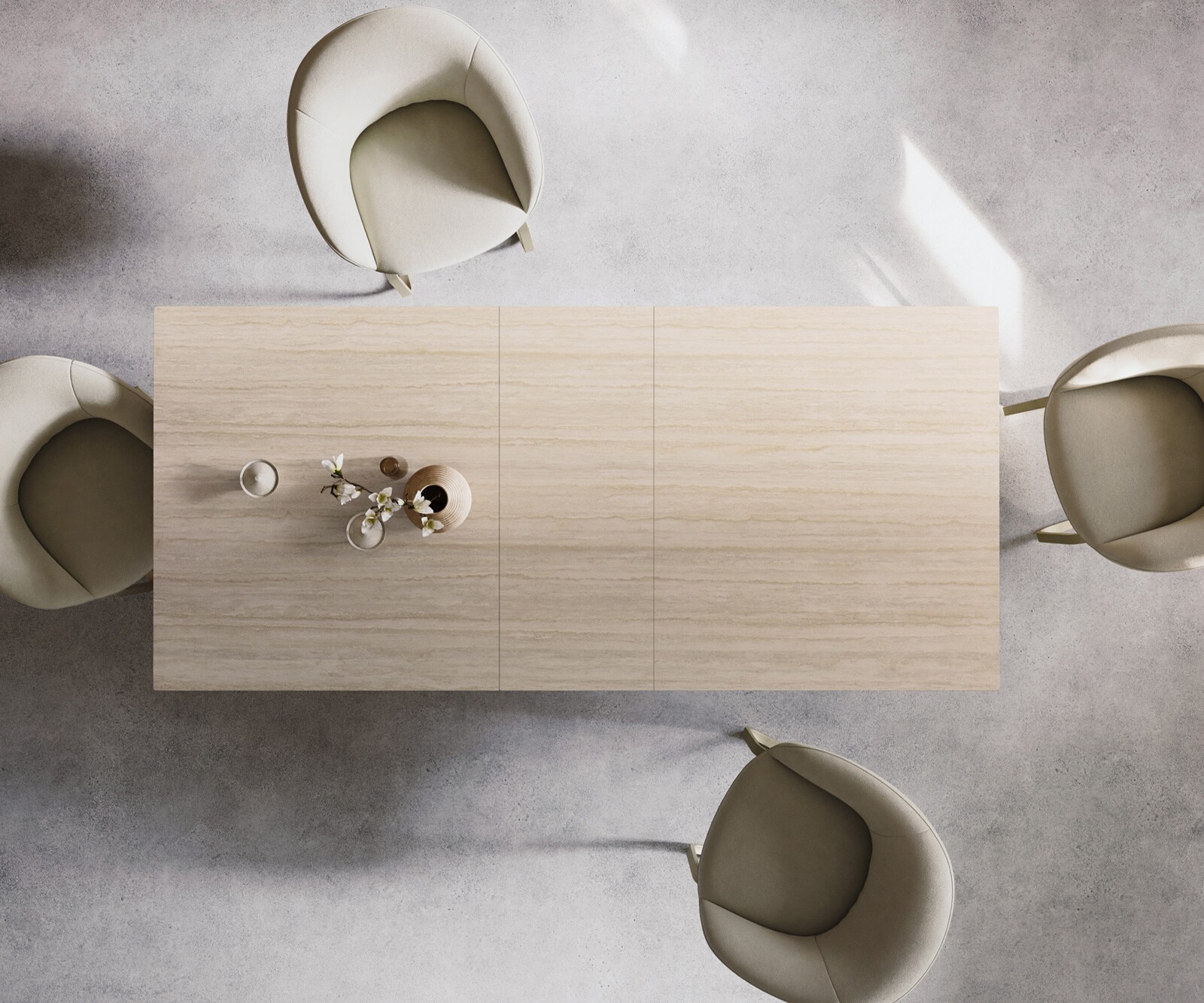 Table à manger Edge 180-220x100 céramique Laminam® Travertino Bianco crème-blanc Infinity métal effet finition titanee extensible 5