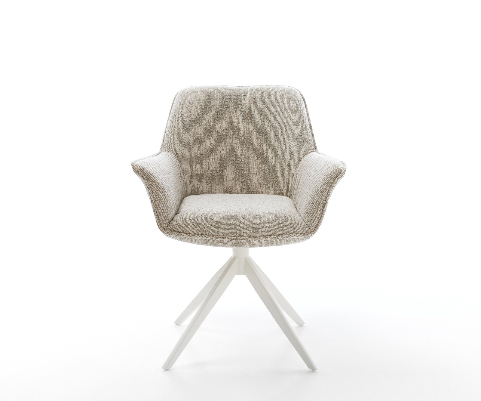 Chaise-pivotante Keila-Flex avec accoudoirs tissu tissé doux beige pied croisé large blanc pivotement sur 360° fonction bascule 2