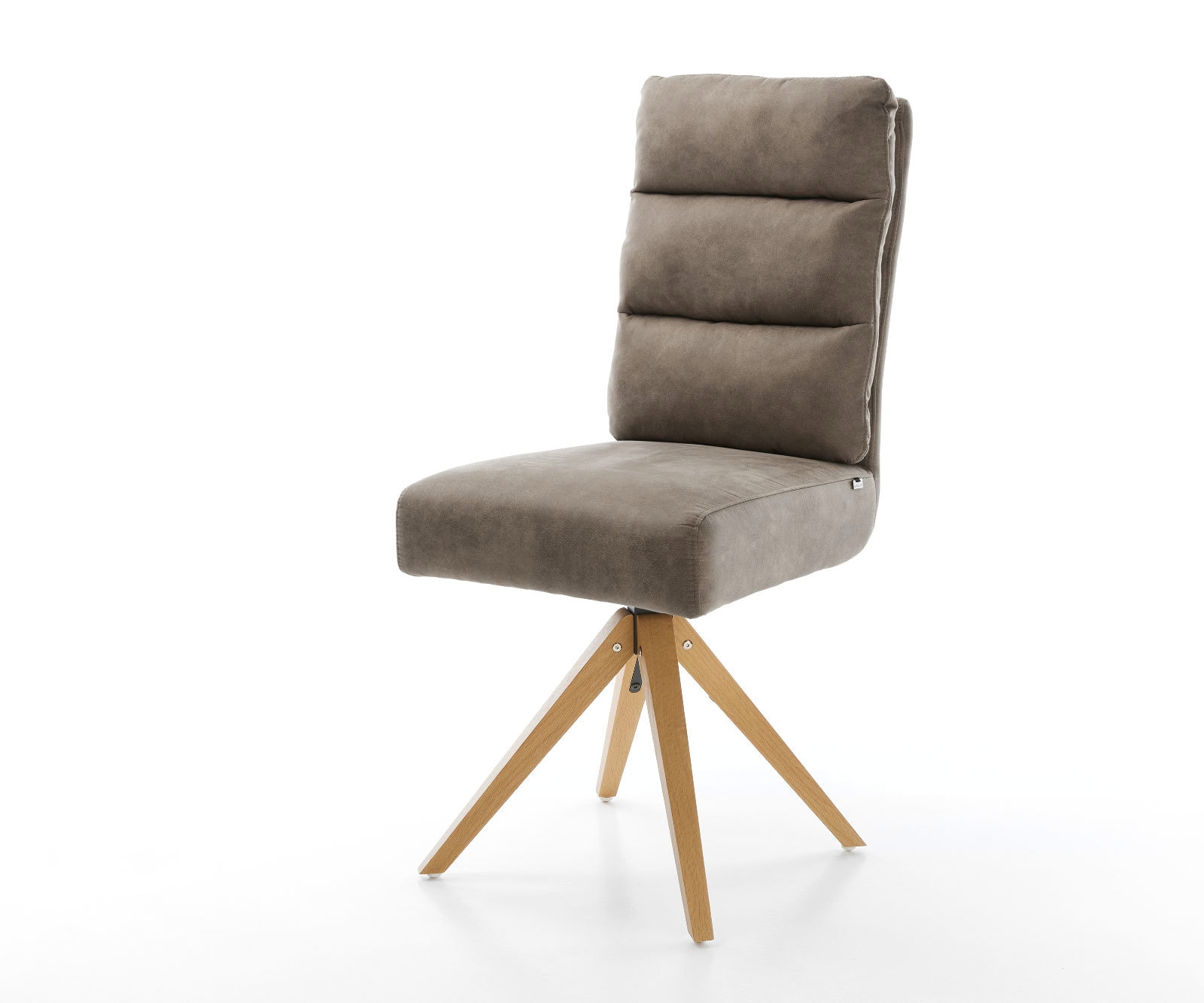 Chaise-de-salle-à-manger Pela-Flex microvelours taupe vintage pied en bois angulaire naturel ressorts ensachés Chaise-de-salle-à-manger Pela-Flex microvelours taupe vintage pied en bois angulaire naturel ressorts ensachés