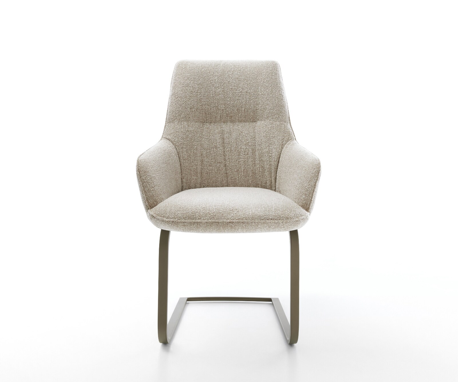Cantilever Zelia-Flex avec accoudoirs tissu tissé doux beige pied cantilever plat aspect titane ressorts ensachés 1