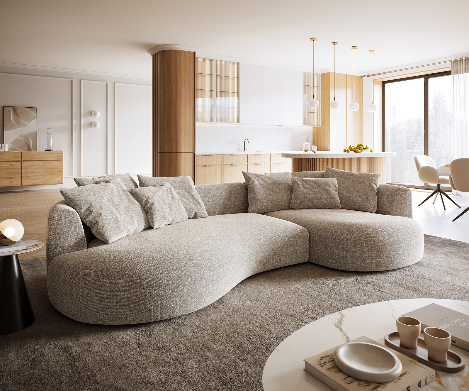 Grand-canapé Edina 330 x 170 cm Tissu tissé Soft Beige