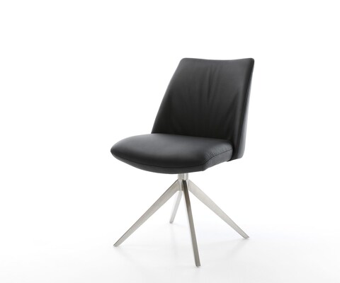Chaise-pivotante Elso-Flex cuir de vache noir pied croisé large acier inoxydable brossé pivotement sur 360° fonction bascule ressorts ensachés