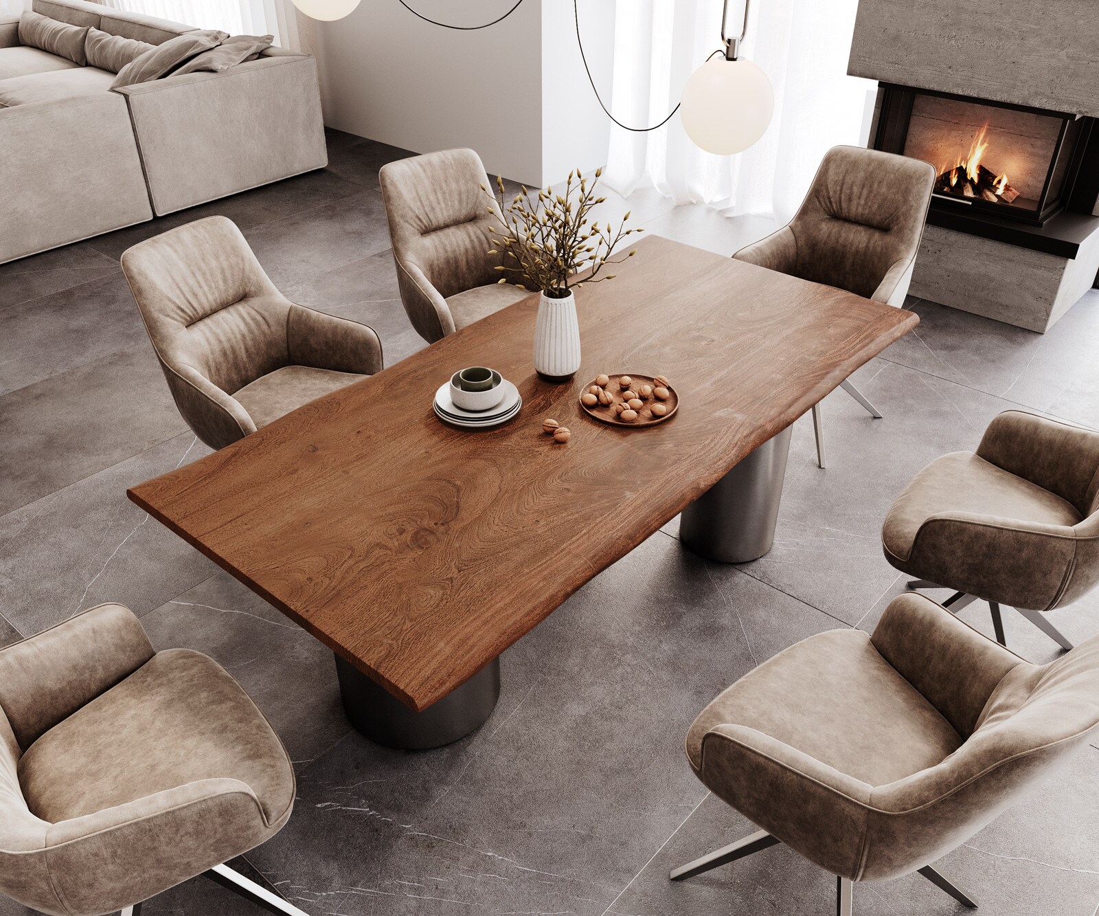 Table à manger Edge 200x100 Acacia Marron Troa Acier inoxydable Graphite Live-Edge 3