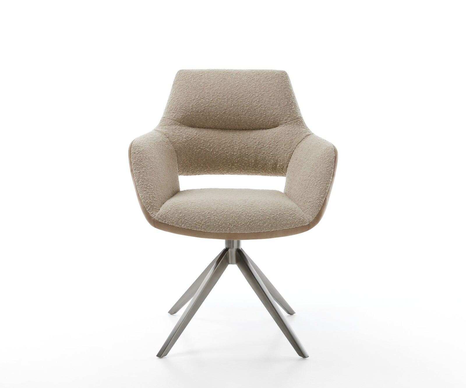 Chaise-pivotante Yago-Flex avec accoudoirs tissu mixte couleur boue pied croisé large acier inoxydable brossé pivotement sur 360° fonction bascule ressorts ensachés 1 Chaise-pivotante Yago-Flex avec accoudoirs tissu mixte couleur boue pied croisé large acier inoxydable brossé pivotement sur 360° fonction bascule ressorts ensachés 1