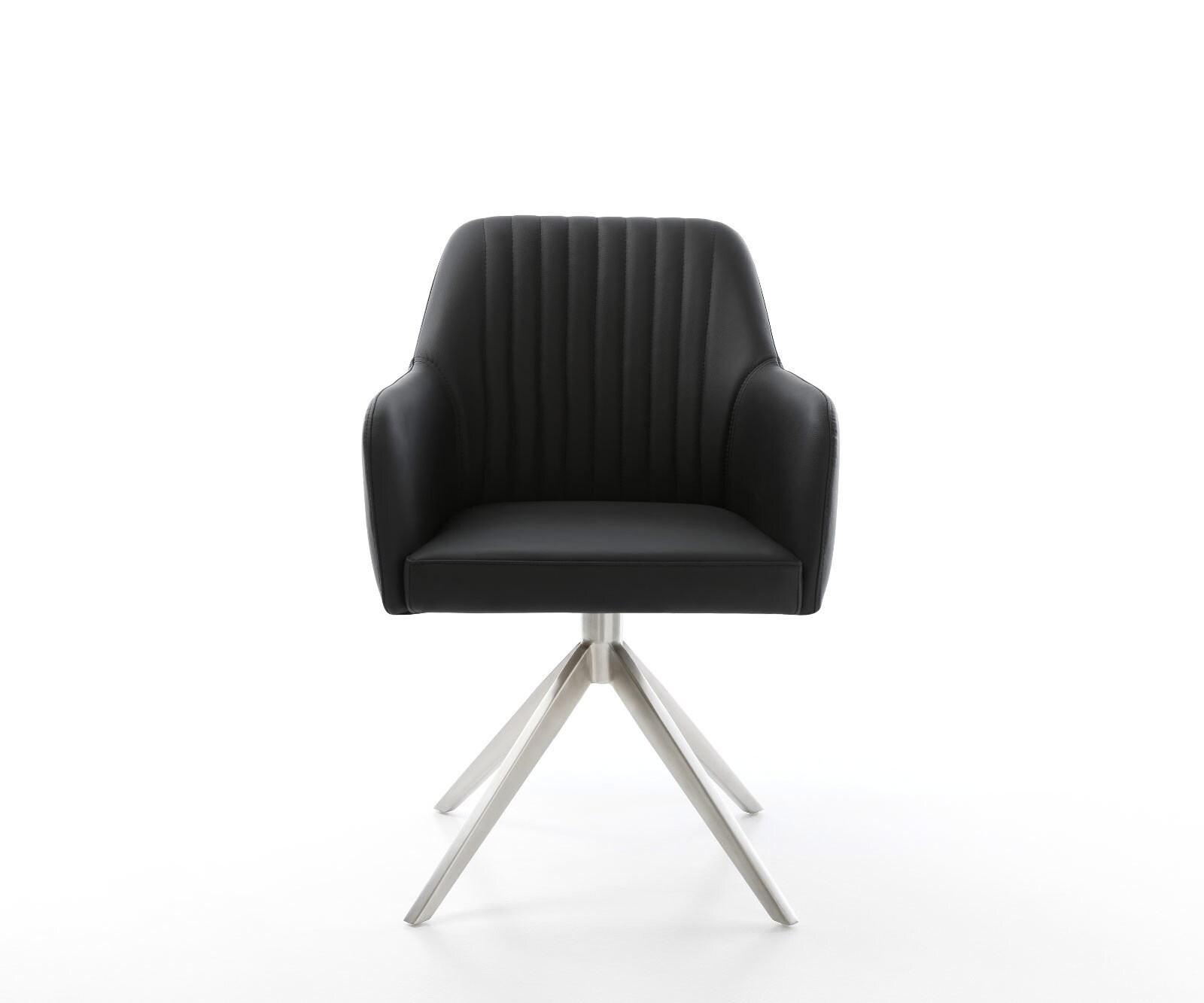 Chaise-pivotante Greg-Flex cuir de vache noir pied croisé large acier inoxydable brossé pivotement sur 360° fonction bascule ressorts ensachés 1