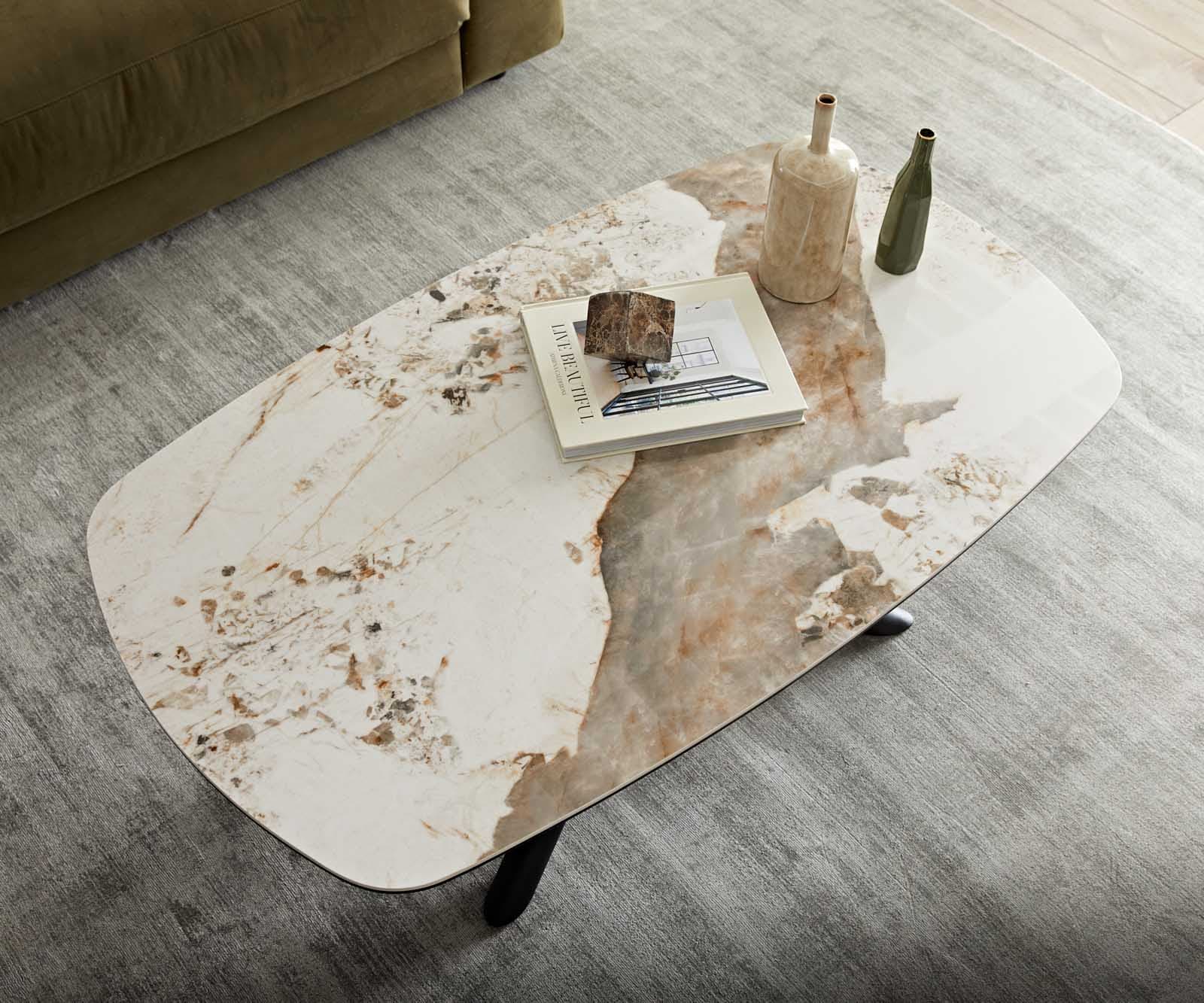 Table-basse Sarita 120x70 cm céramique Minas Melange blanc-beige piètement métal noir 4