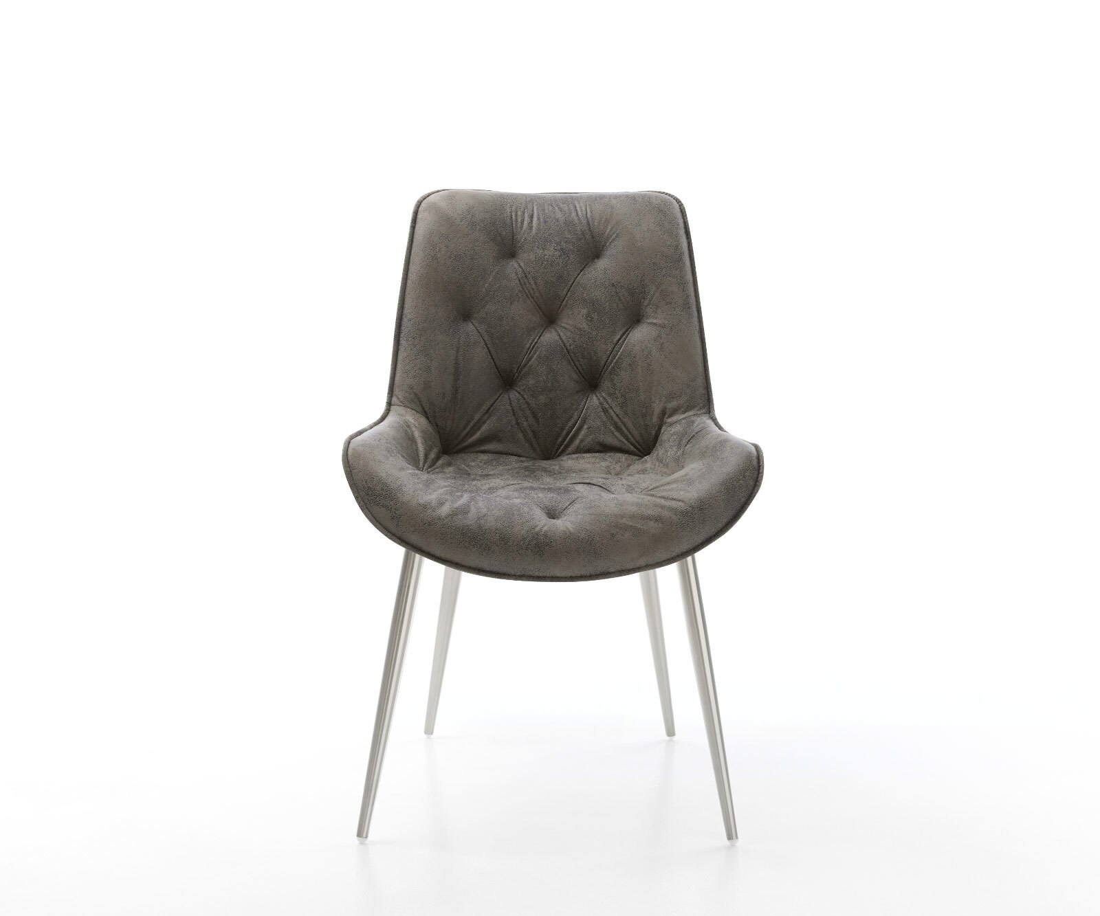 Chaise-de-salle-à-manger Taimi-Flex microvelours gris antique 4 pieds coniques acier inoxydable brossé 2 Chaise-de-salle-à-manger Taimi-Flex microvelours gris antique 4 pieds coniques acier inoxydable brossé 2