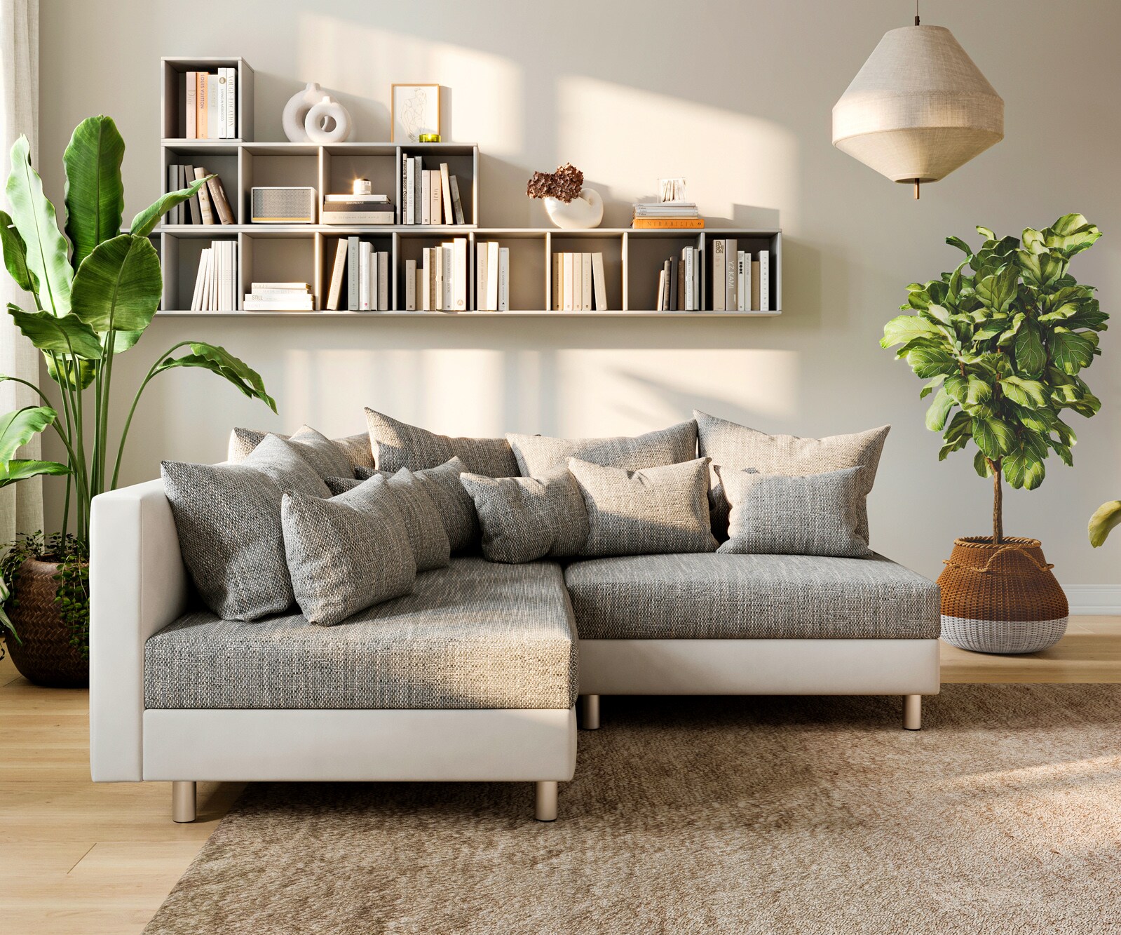 Canapé d'angle Clovis blanc gris clair ottoman gauche canapé module 1 Canapé d'angle Clovis blanc gris clair ottoman gauche canapé module 1