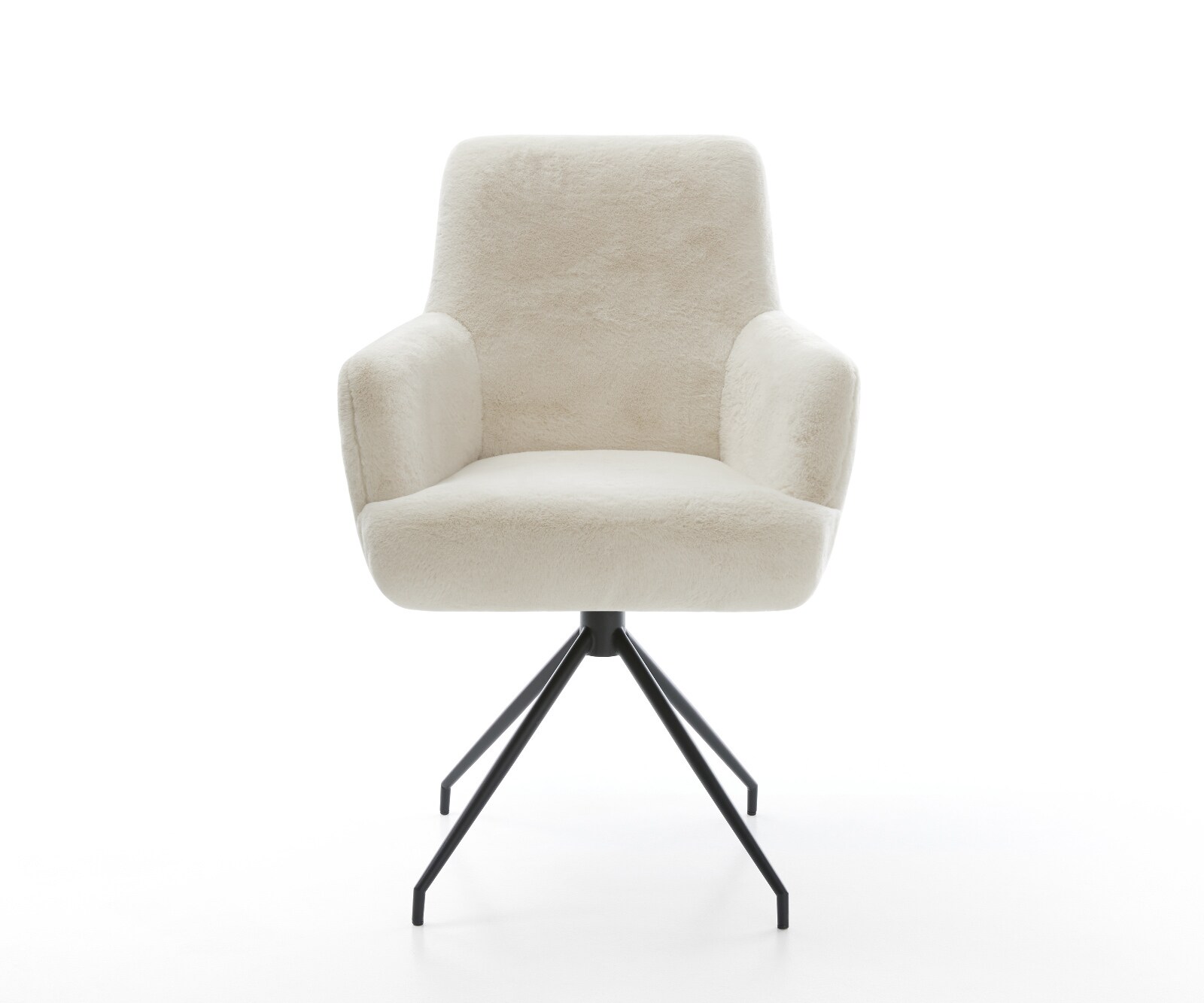 Chaise-de-salle-à-manger Heira-Flex avec accoudoirs peluche crème-blanc pied croisé conique noir resorts ensachés 2