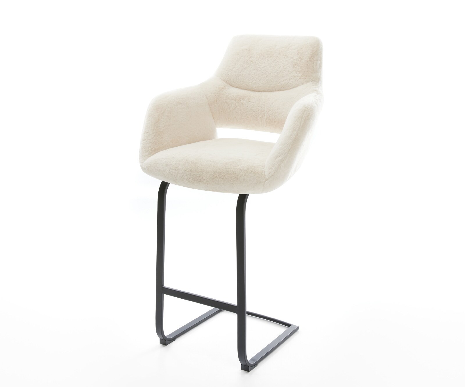 Chaise-de-bar Yago-Flex Peluche Crème-blanc Pied cantilever plat noir Noir Ressort ensaché 1