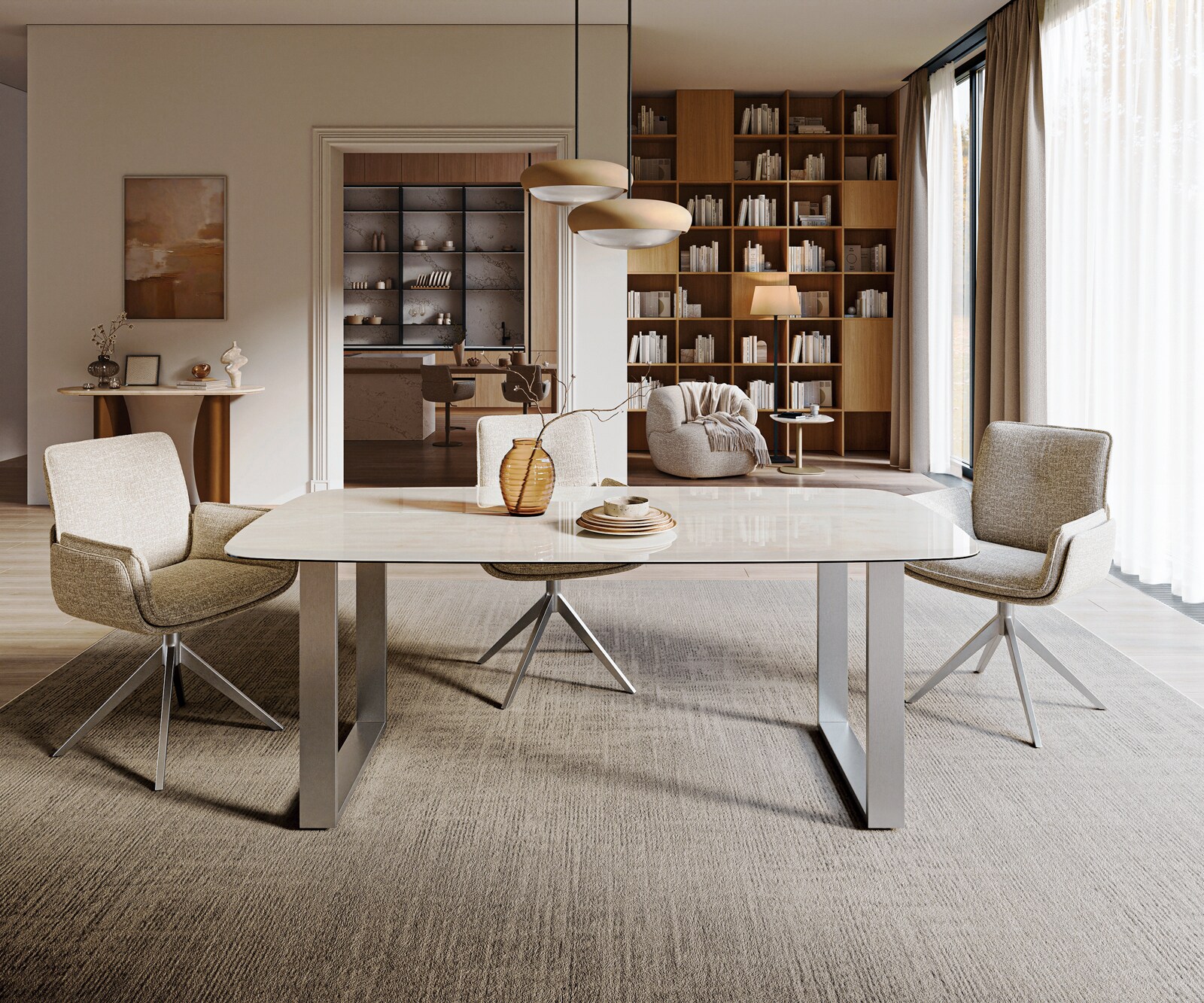 Table à manger Edge bateau 200x100 cm céramique Onyx Champagne inox large 2