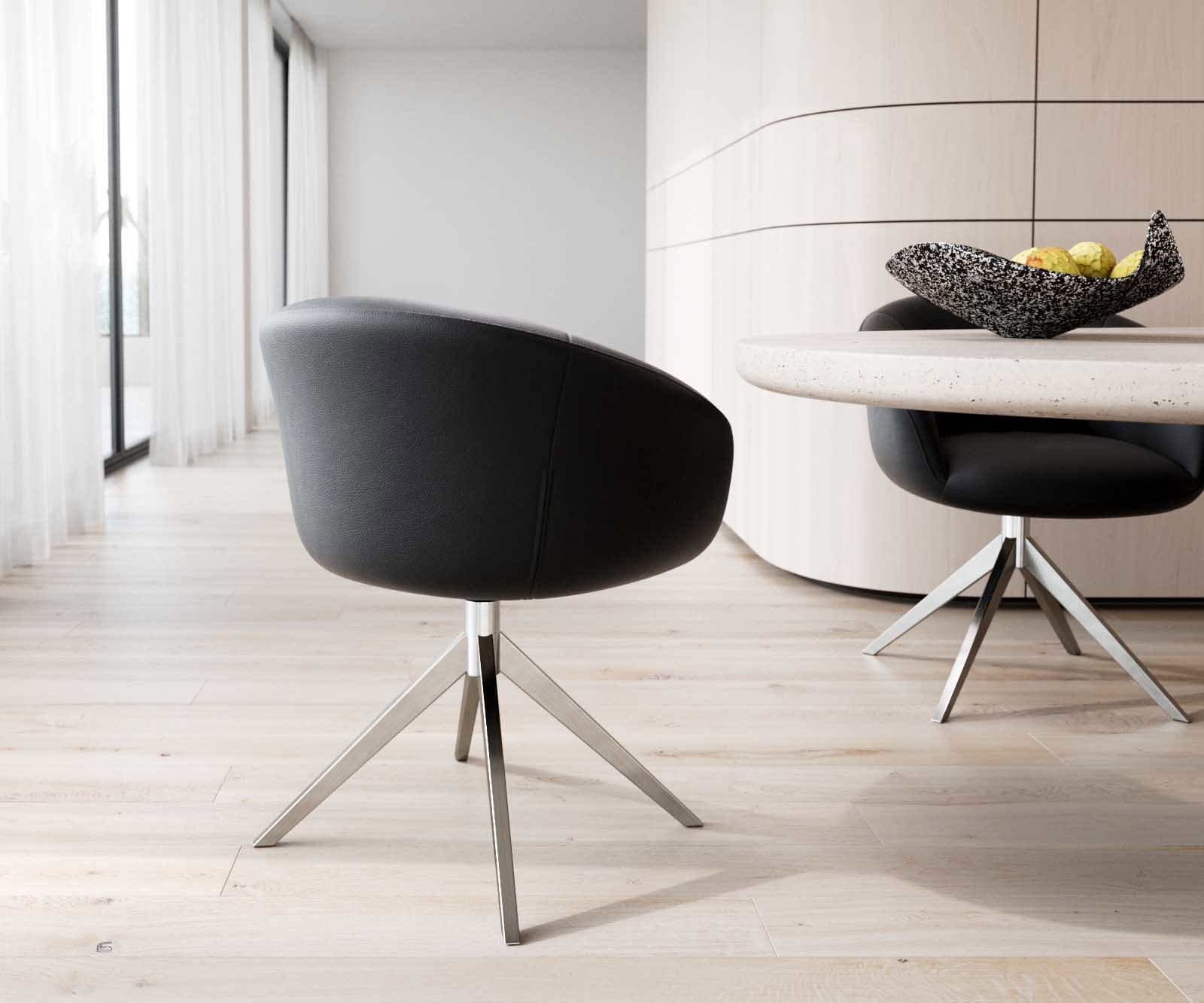 Chaise-pivotante Vinka-Flex avec accoudoirs cuir de vache noir pied croisé large acier inoxydable brossé pivotement sur 360° ressorts ensachés 4 Chaise-pivotante Vinka-Flex avec accoudoirs cuir de vache noir pied croisé large acier inoxydable brossé pivotement sur 360° ressorts ensachés 4