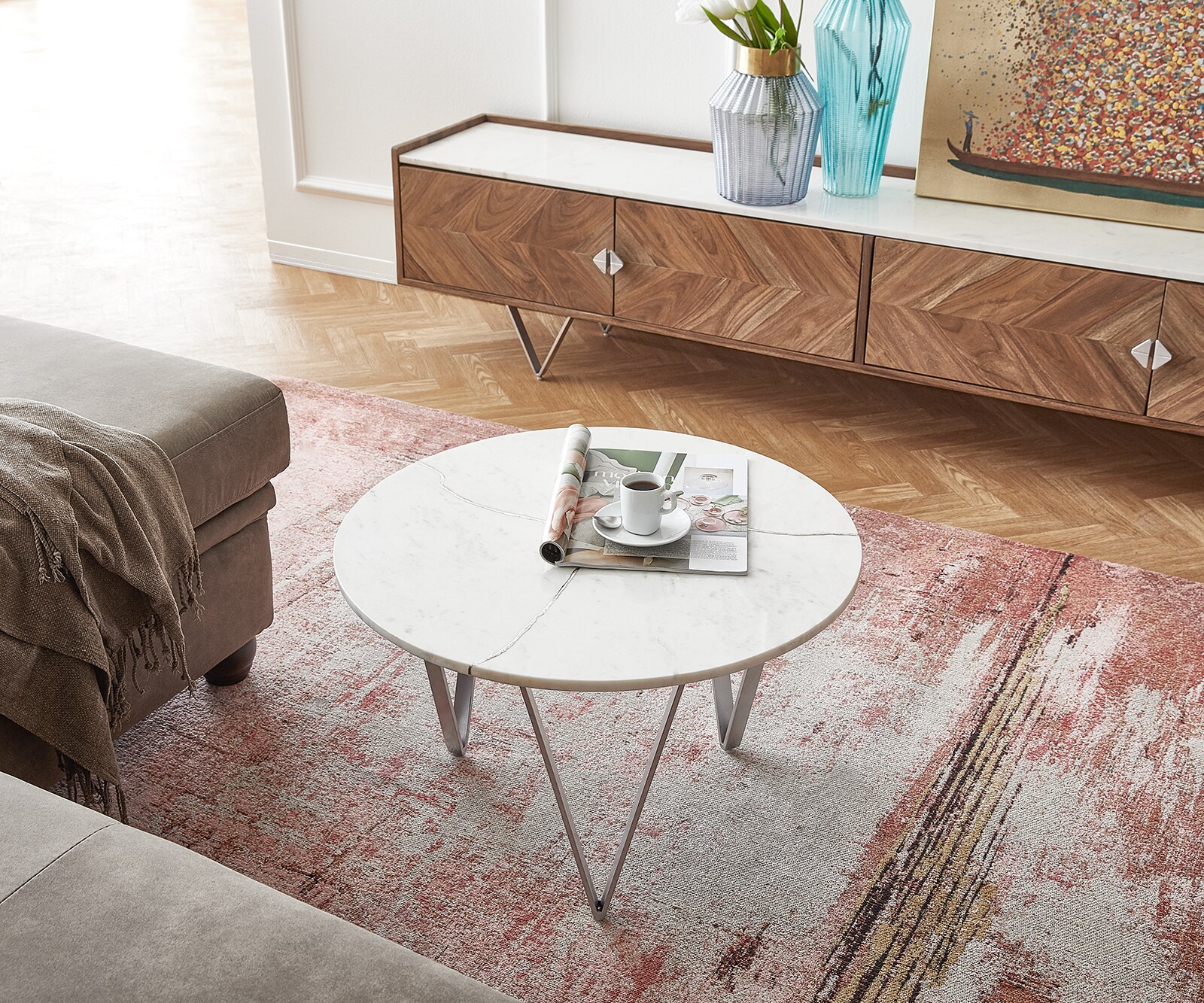 Table-basse Luminoso 60x60 cm marbre blanc avec cadre en métal