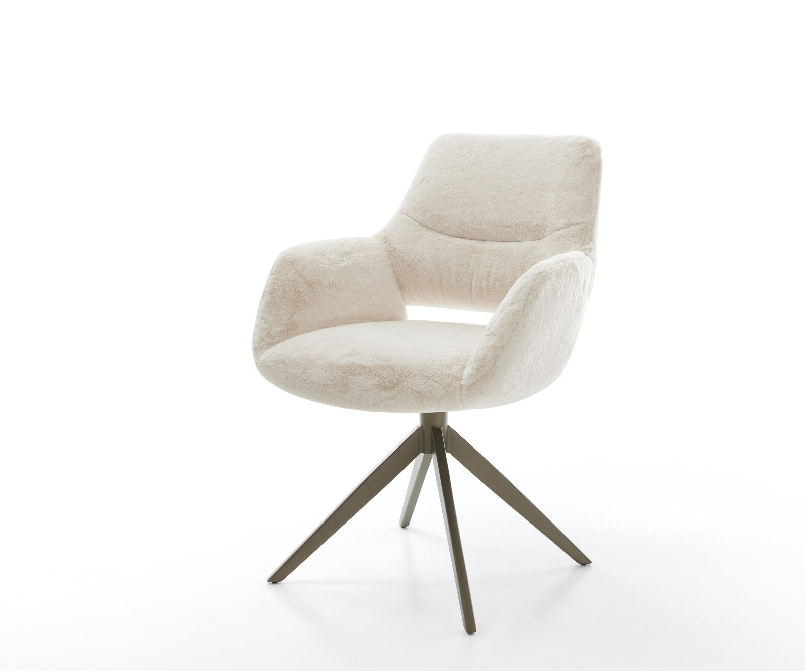 Chaise-pivotante Yago-Flex avec accoudoirs peluche crème-blanc pied croisé large aspect titane pivotement sur 360° fonction bascule resorts ensachés 1