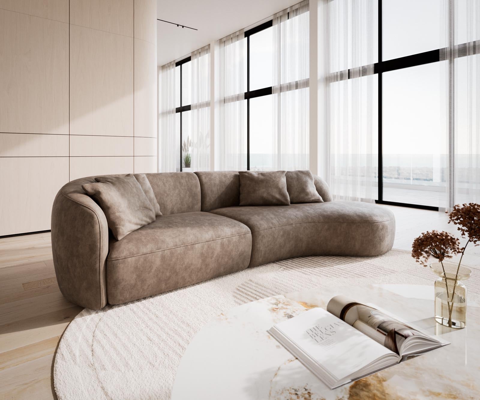 Canapé Mairi 330x160 cm microfibre taupe vintage 2 Canapé Mairi 330x160 cm microfibre taupe vintage 2