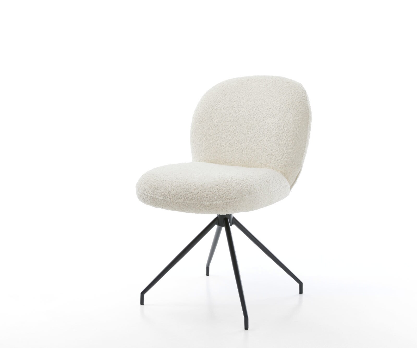 Chaise-pivotante Nube-Flex bouclé blanc pied croisé conique noir pivotement sur 180° ressorts ensachés