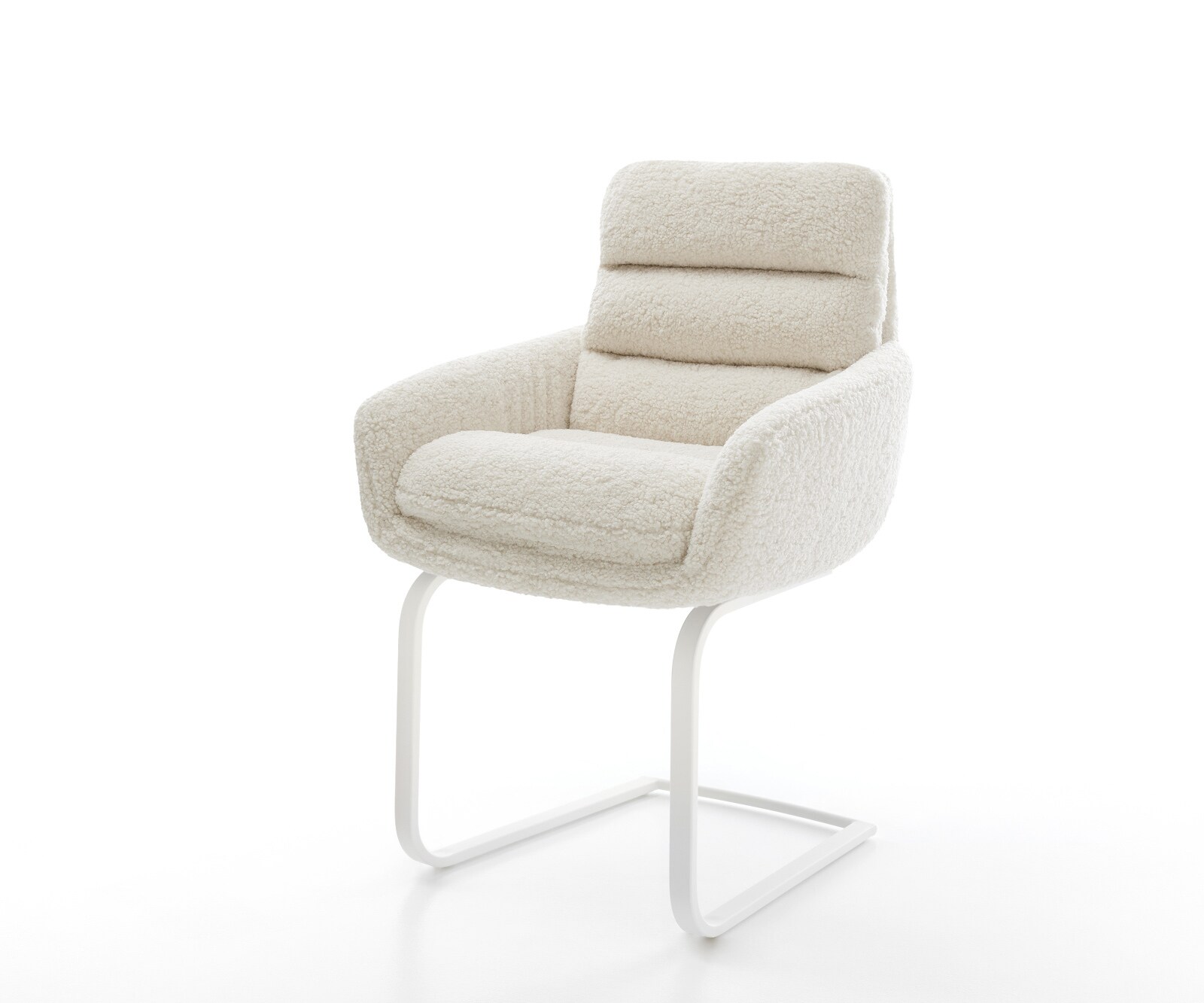 Cantilever Abelia-Flex avec accoudoirs tissu teddy beige pied cantilever plat blanc 1