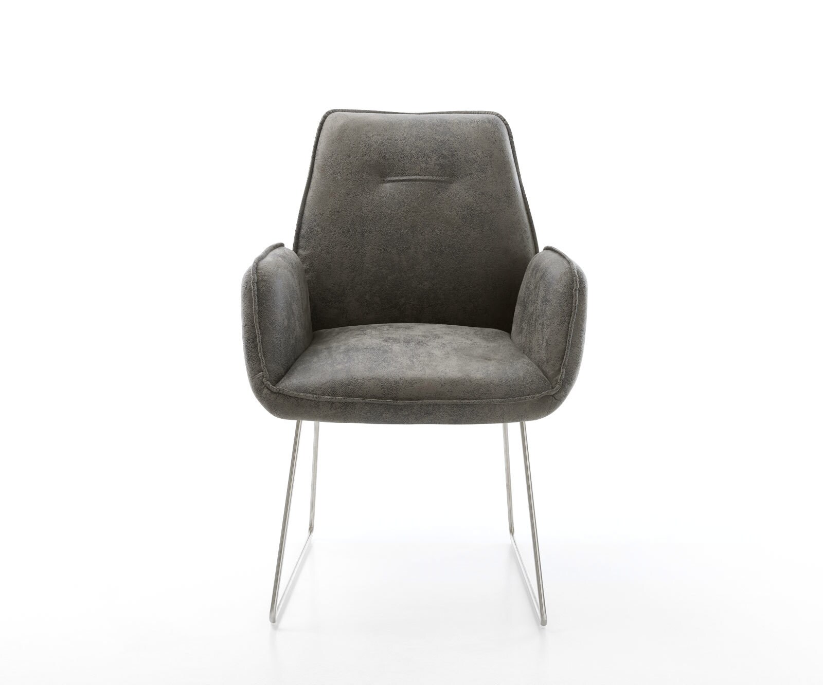 Chaise-de-salle-à-manger Zoa-Flex microvelours gris antique pied trapèze acier inoxydable brossé ressorts ensachés 1