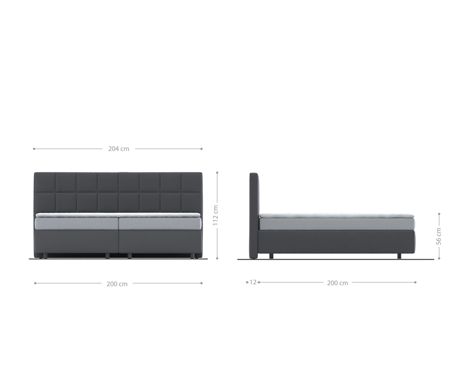 Lit-à-sommier-tapissier Dream-Fine Microfibre Anthracite Vintage 200x200 cm Matelas Bonell Surmatelas PU 4