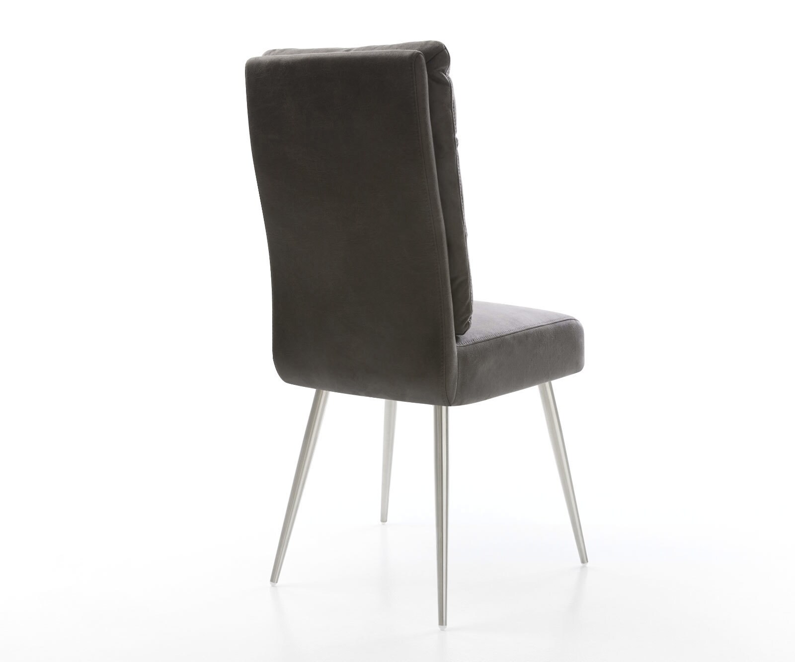Chaise-de-salle-à-manger Pela-Flex microvelours anthracite vintage 4 pieds coniques acier inoxydable brossé ressorts ensachés 4 Chaise-de-salle-à-manger Pela-Flex microvelours anthracite vintage 4 pieds coniques acier inoxydable brossé ressorts ensachés 4