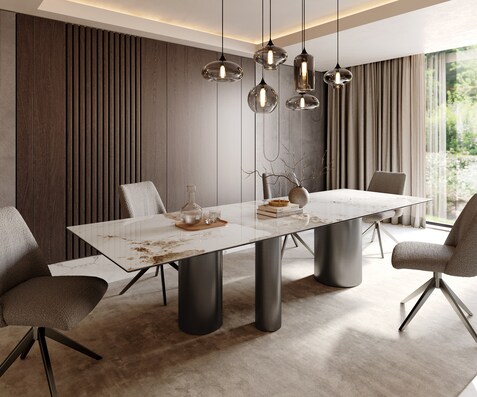 Table à manger Edge 300x100 Céramique Minas Melange Blanc-Beige Troa Acier inoxydable Graphite