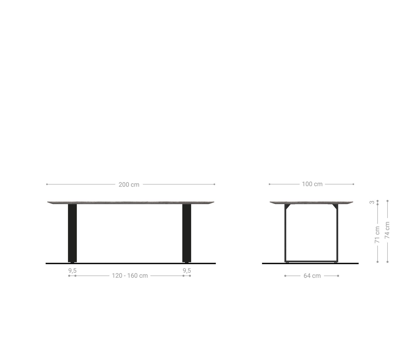 Table à manger Edge Boot 200x100x2,5-3 chêne nature acier inoxydable mince bord suisse 8