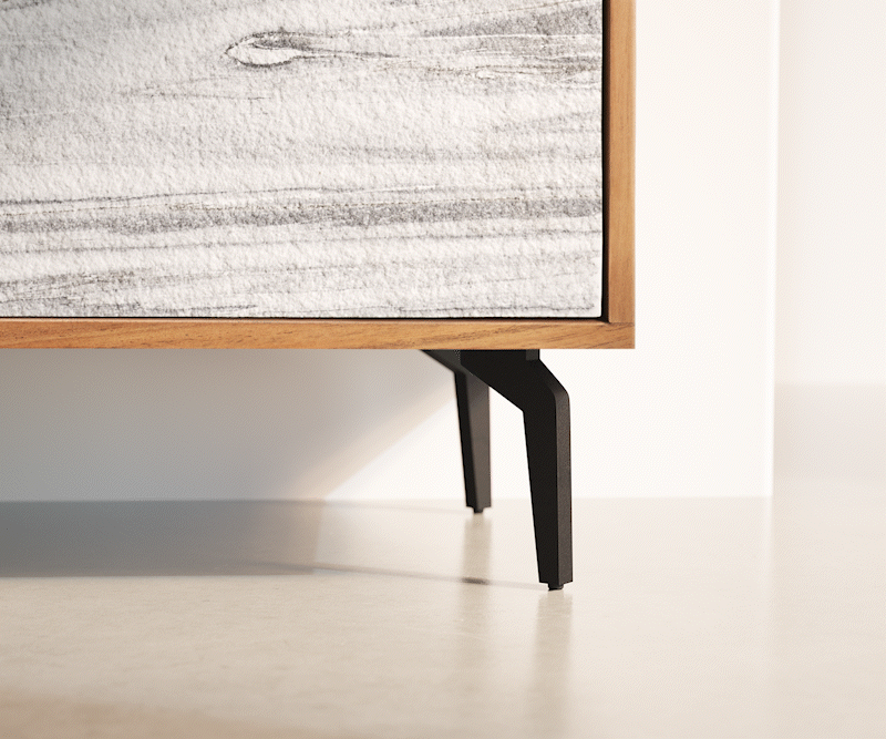 Meuble TV Kleo 200 cm acacia naturel 4 portes pieds angulaires métal noir 8