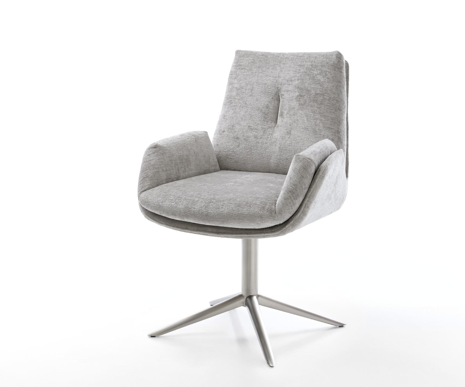 Chaise-pivotante Clea-Flex chenille gris argenté pied de chaise 4 branches acier inoxydable brossé pivotement sur 360° fonction bascule 1