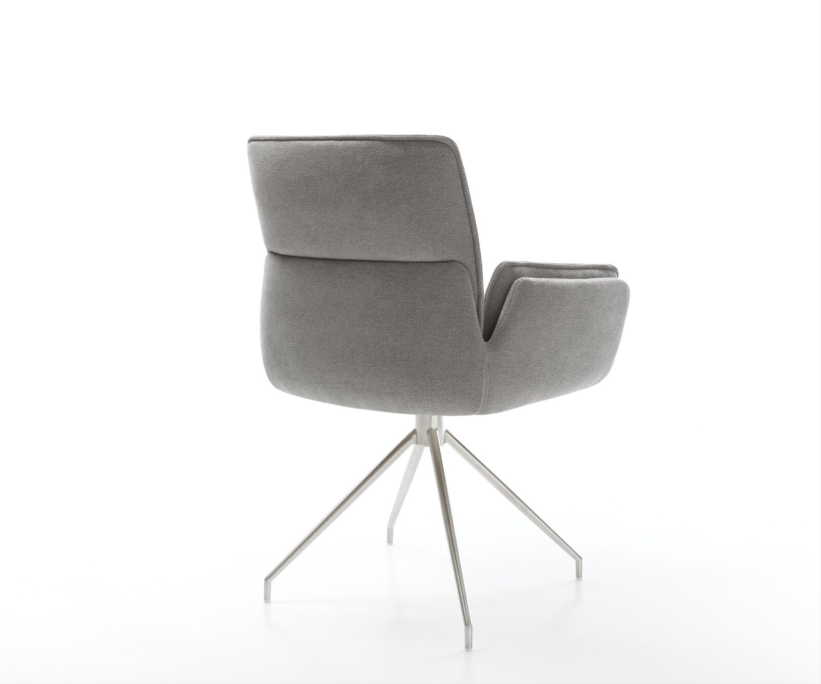 Chaise-de-salle-à-manger Nela-Flex tissu structuré doux gris pied croisé conique acier inoxydable 4