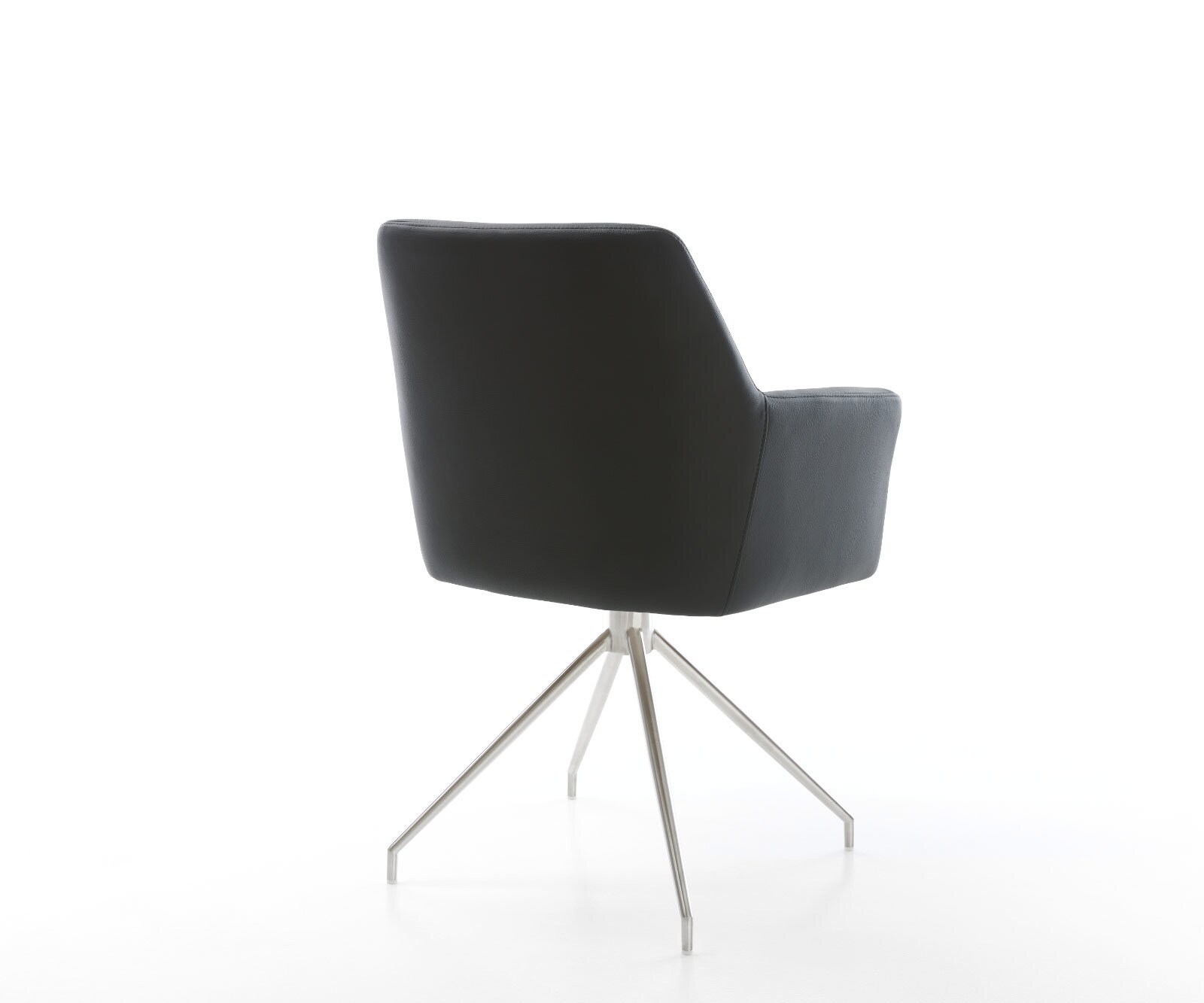 Chaise-pivotante Xana-Flex avec accoudoirs cuir de vache noir pied croisé conique acier inoxydable brossé pivotement sur 180° ressorts ensachés 4
