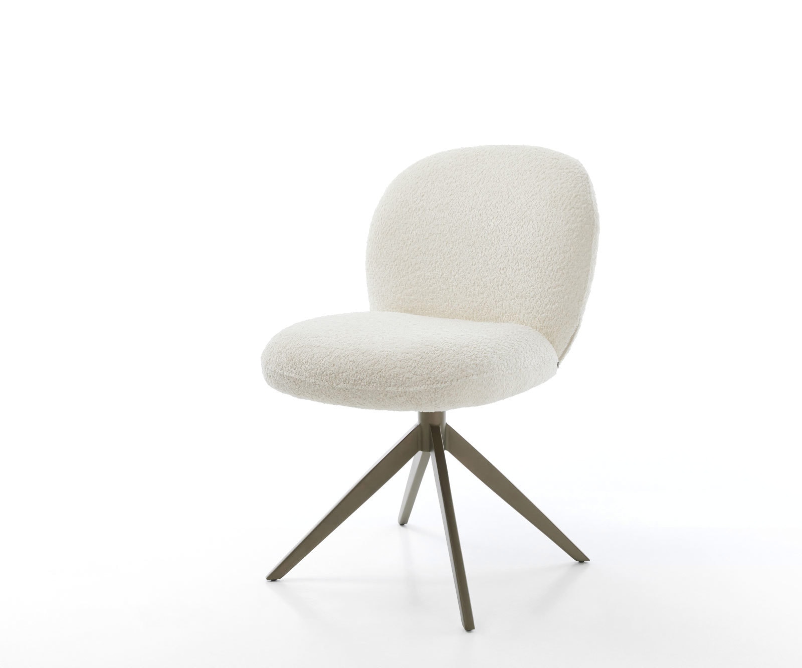 Chaise-pivotante Nube-Flex bouclé blanc pied croisé large aspect titane pivotement sur 360° fonction bascule ressorts ensachés Chaise-pivotante Nube-Flex bouclé blanc pied croisé large aspect titane pivotement sur 360° fonction bascule ressorts ensachés