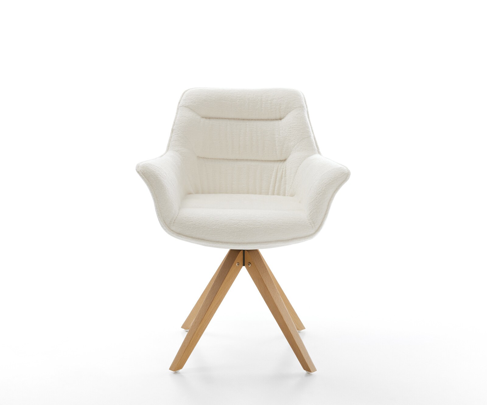 Chaise-pivotante Kaira-Flex bouclé doux beige pied en bois angulaire naturel pivotement sur 180° 1