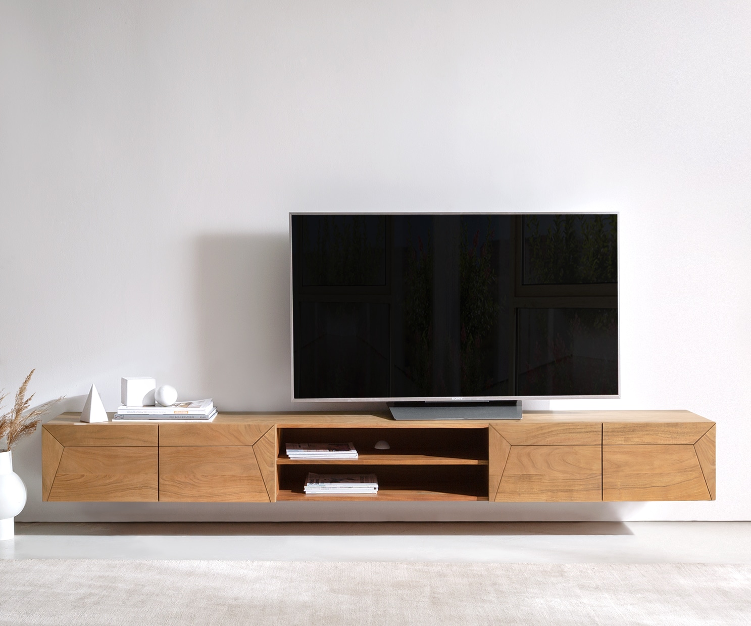 Meuble-TV Kayu 240 cm acacia naturel 4 portes flottantes 1 Meuble-TV Kayu 240 cm acacia naturel 4 portes flottantes 1
