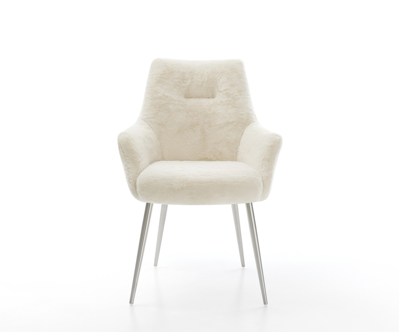 Chaise-de-salle-à-manger Alja-Flex avec accoudoirs peluche crème-blanc 4 pieds coniques acier inoxydable resorts ensachés 1