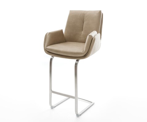 Chaise-de-bar Clea-Flex Microfibre Beige vintage Pied cantilever acier inoxydable Argent